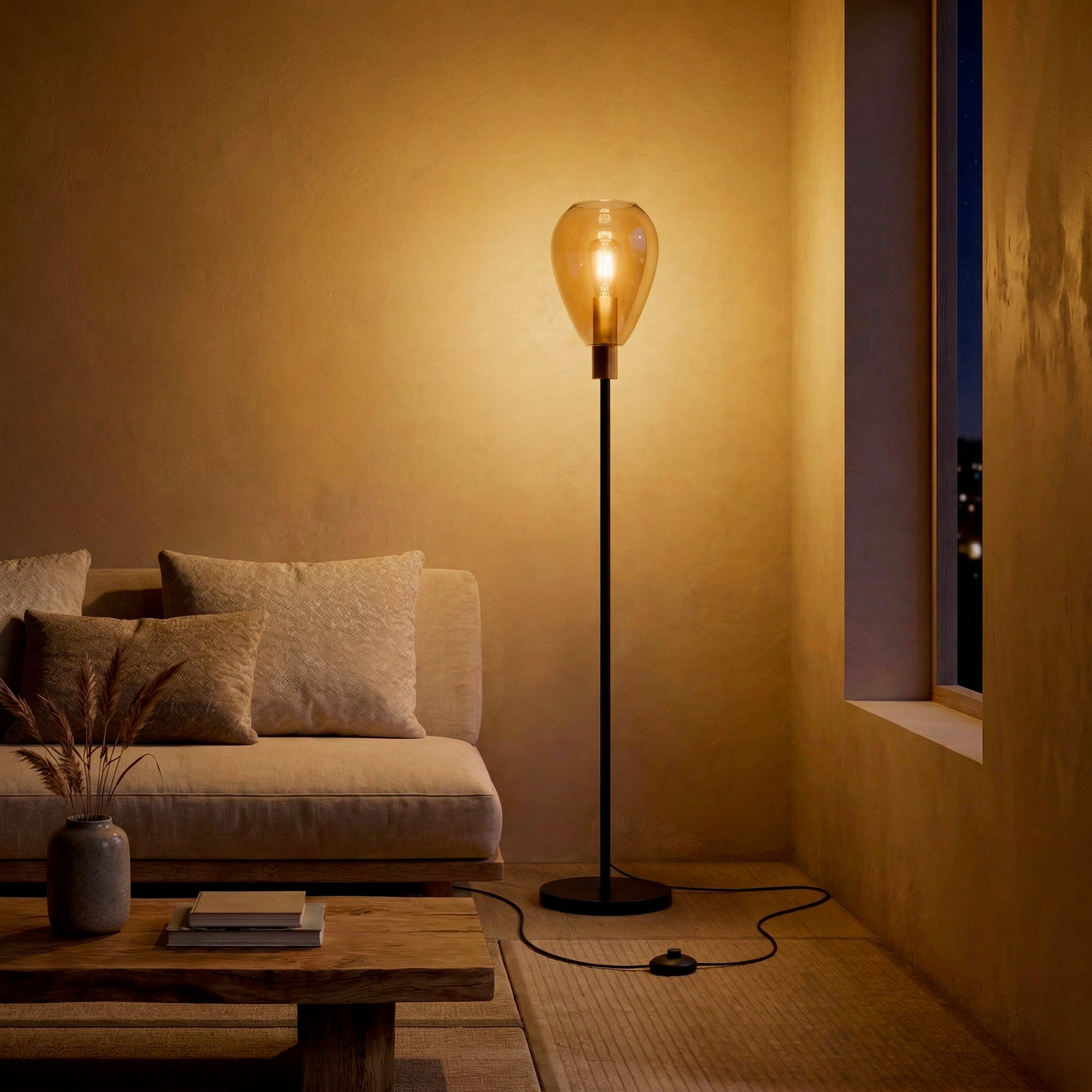 Vloerlamp Fenna - 1-lichts - Amberkleurig - Glas - 170 cm