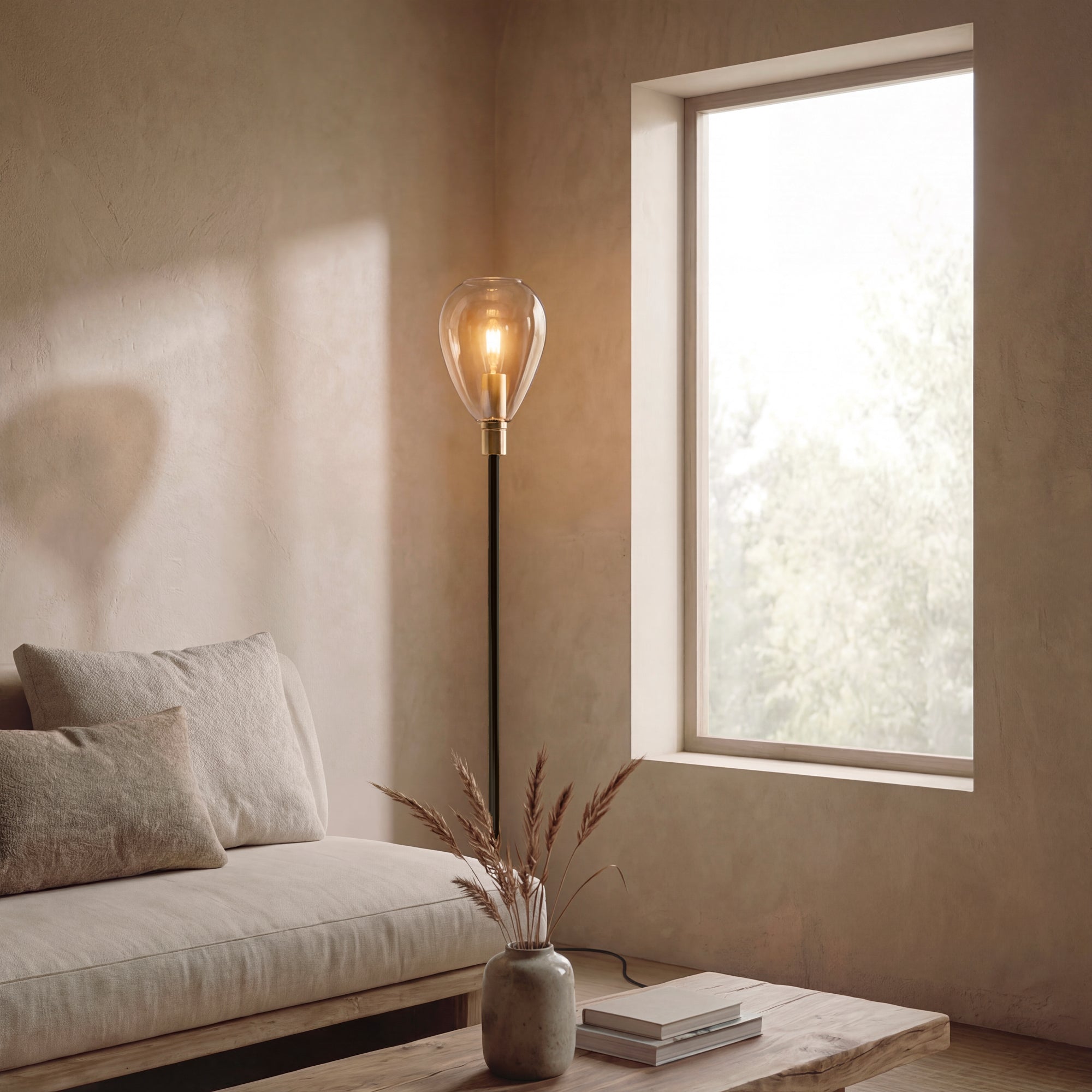 Vloerlamp Fenna - 1-lichts - Amberkleurig - Glas - 170 cm