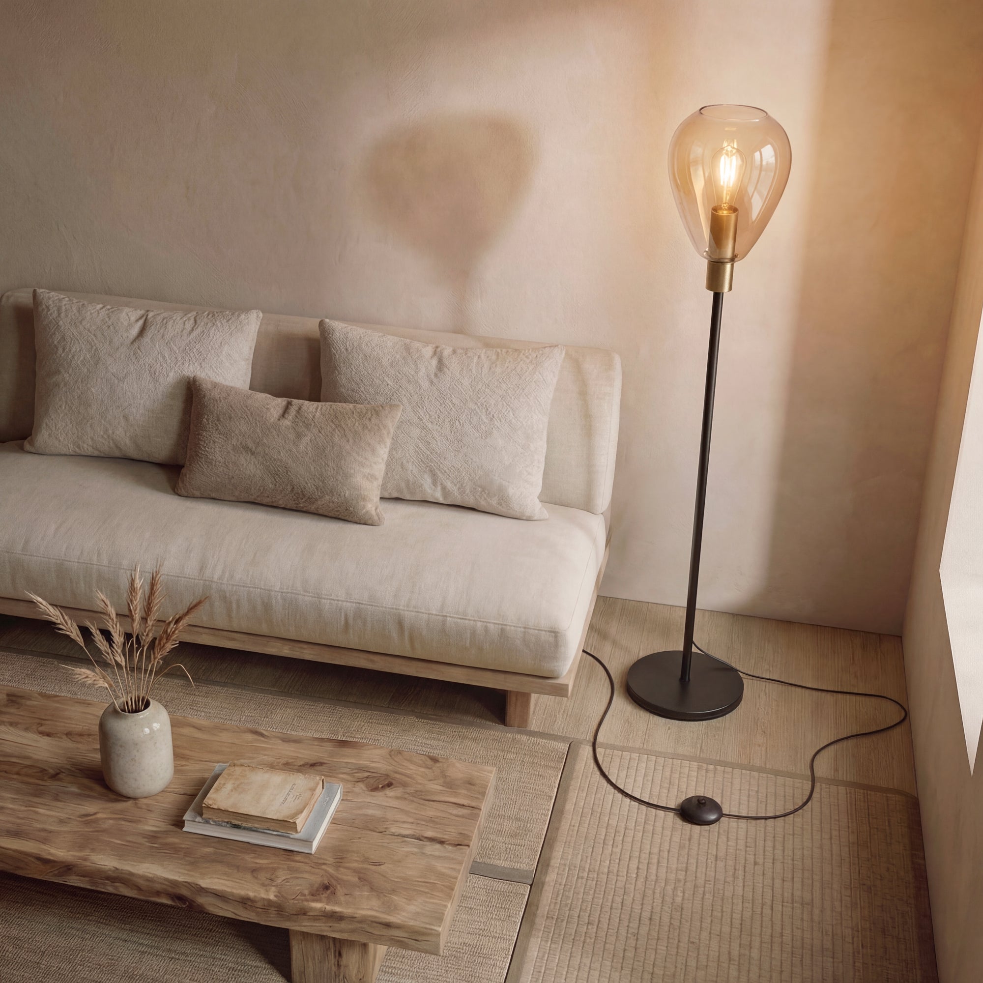 Vloerlamp Fenna - 1-lichts - Amberkleurig - Glas - 170 cm