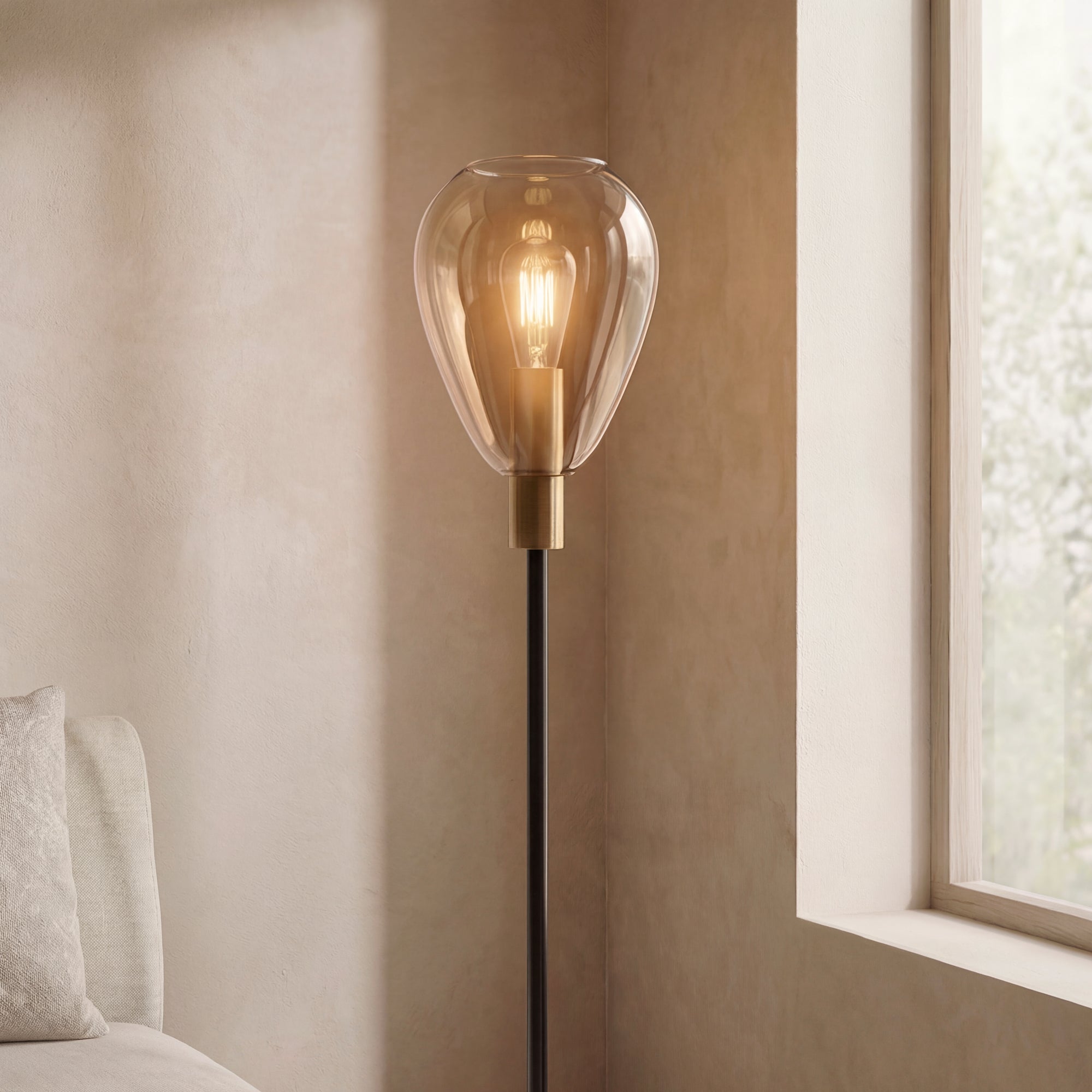 Vloerlamp Fenna - 1-lichts - Amberkleurig - Glas - 170 cm