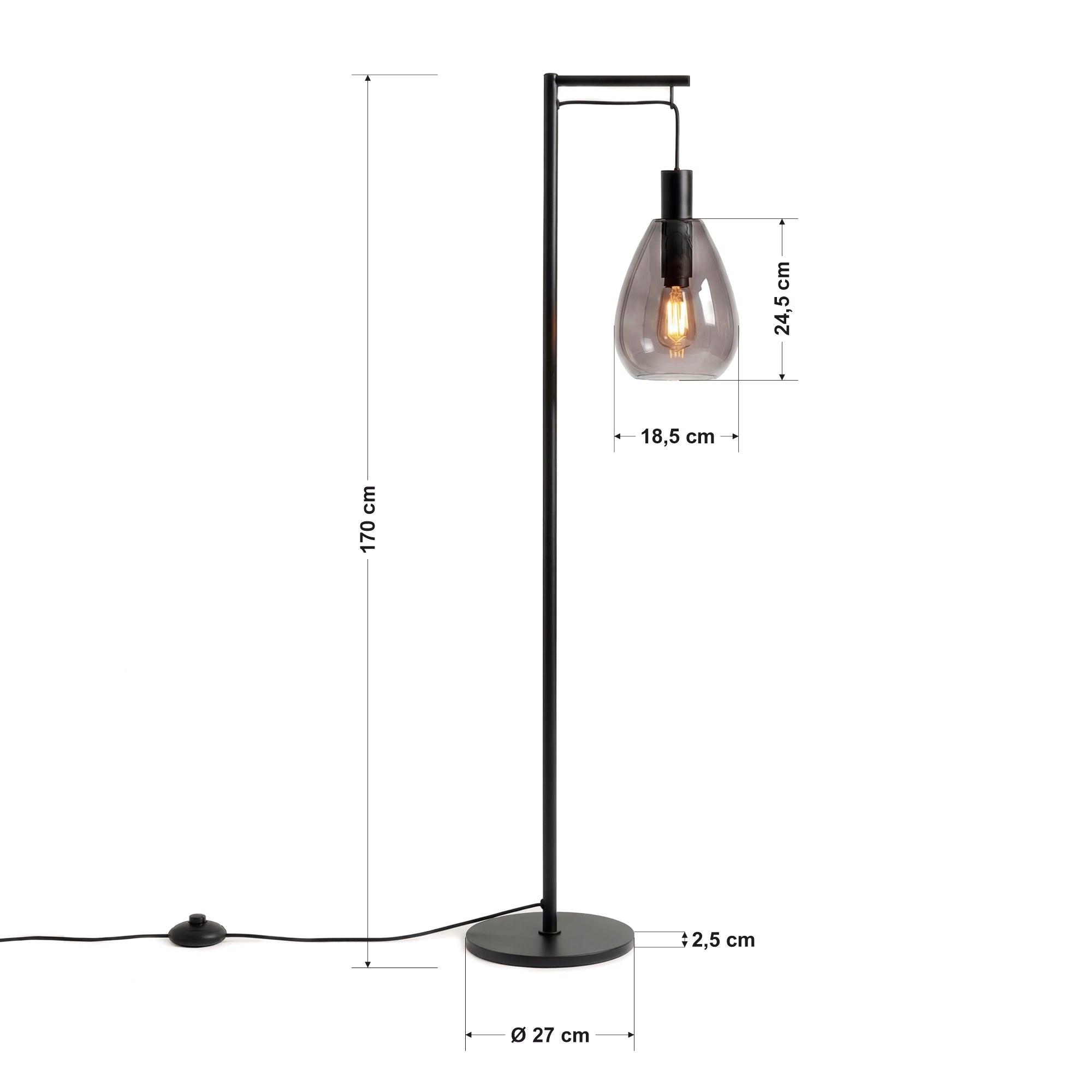 Vloerlamp Celia - 1-lichts - Smoke - Glas - 170 cm