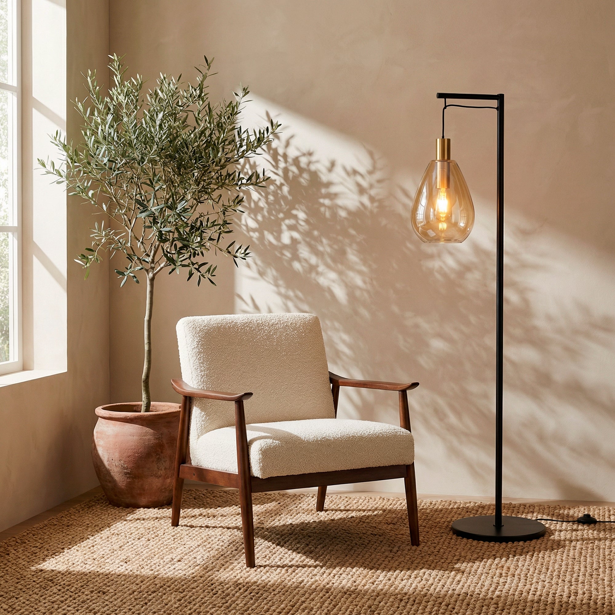 Vloerlamp Celia - 1-lichts - Amberkleurig - Glas - 170 cm