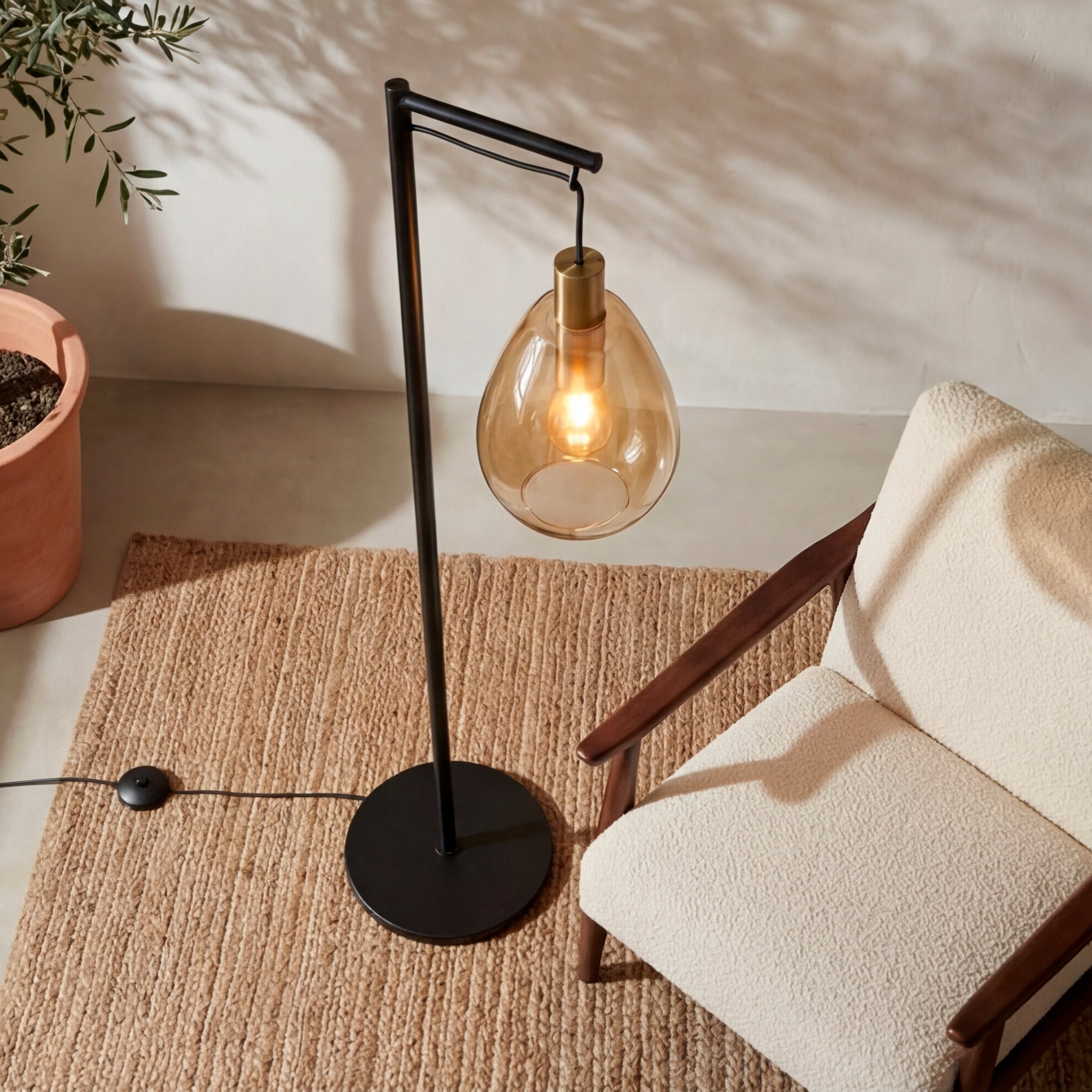 Vloerlamp Celia - 1-lichts - Amberkleurig - Glas - 170 cm