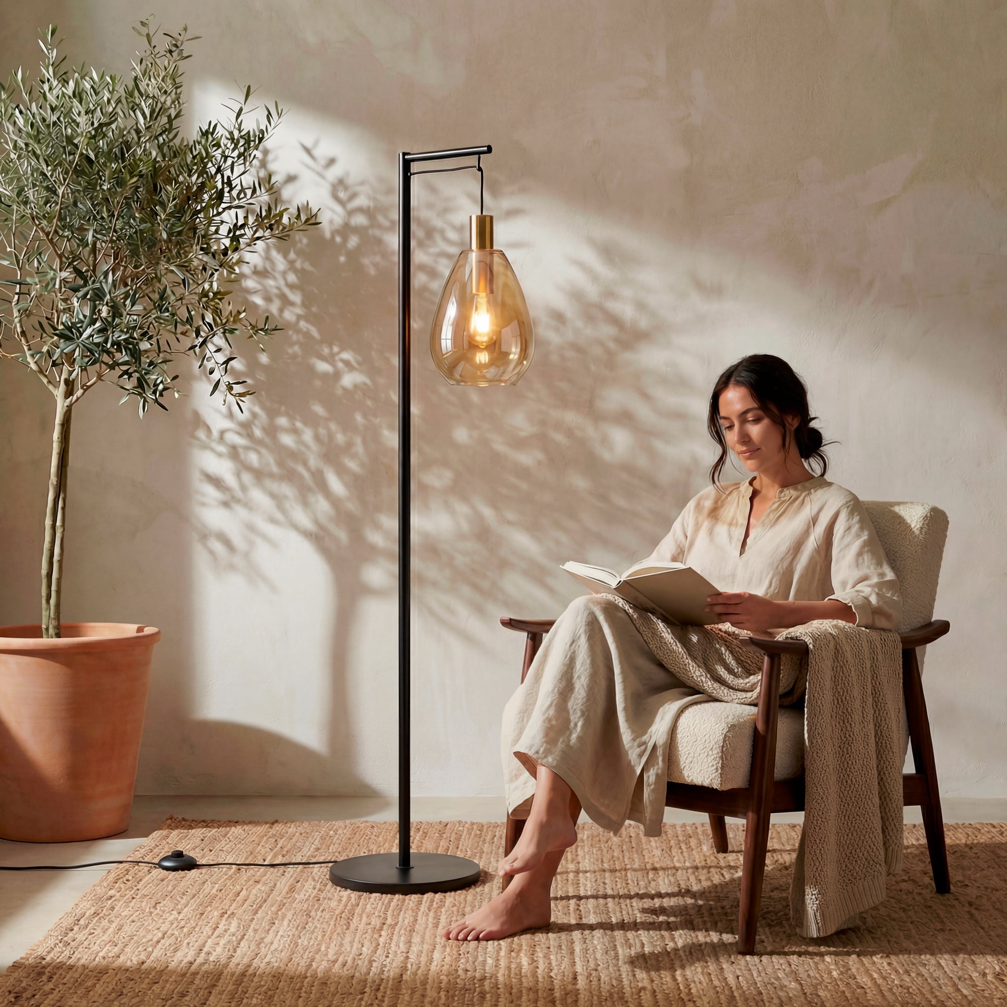 Vloerlamp Celia - 1-lichts - Amberkleurig - Glas - 170 cm