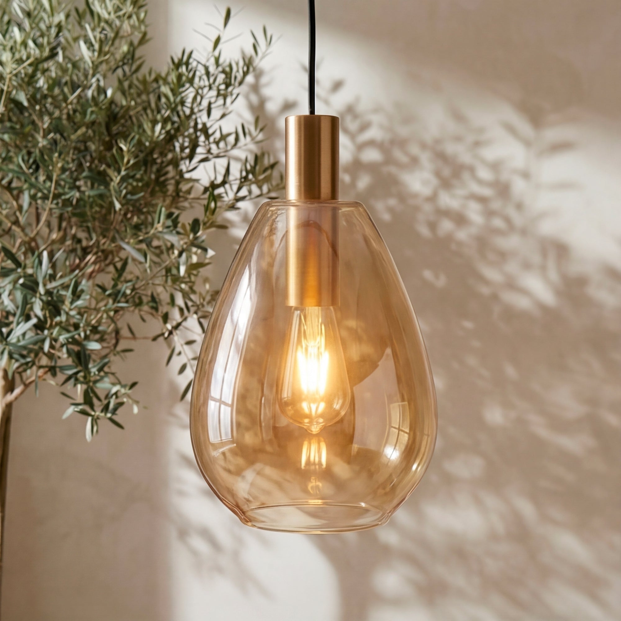 Vloerlamp Celia - 1-lichts - Amberkleurig - Glas - 170 cm