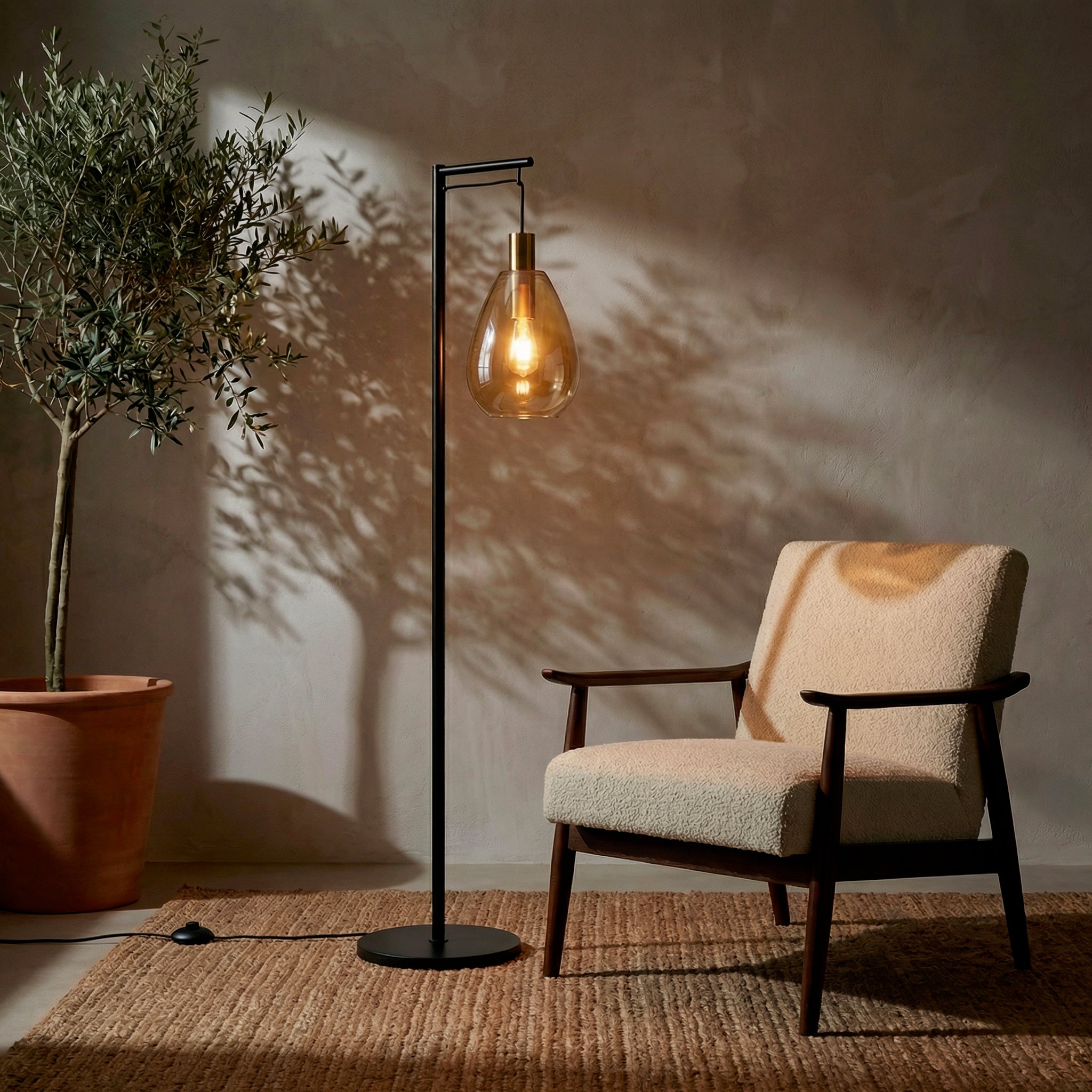 Vloerlamp Celia - 1-lichts - Amberkleurig - Glas - 170 cm