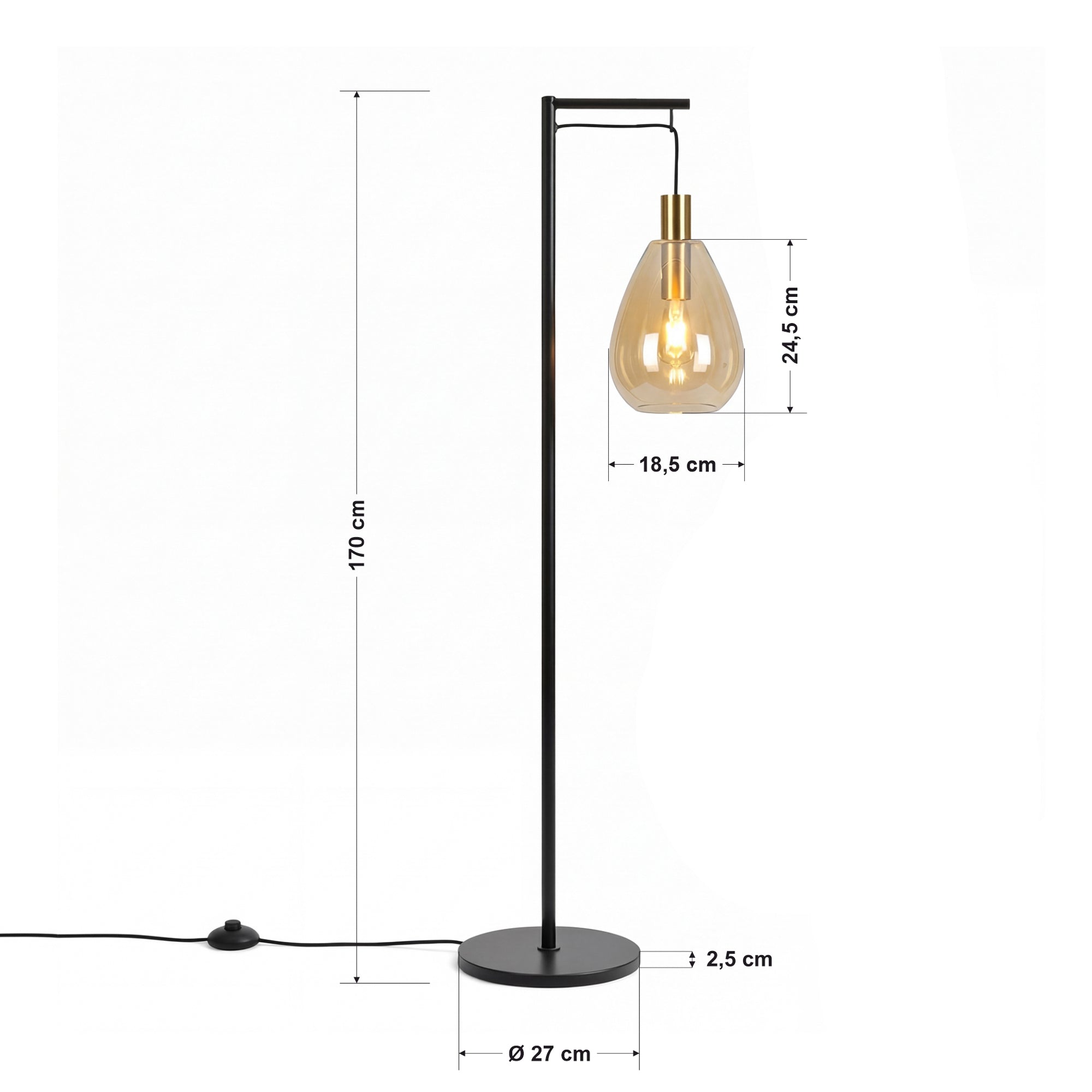 Vloerlamp Celia - 1-lichts - Amberkleurig - Glas - 170 cm