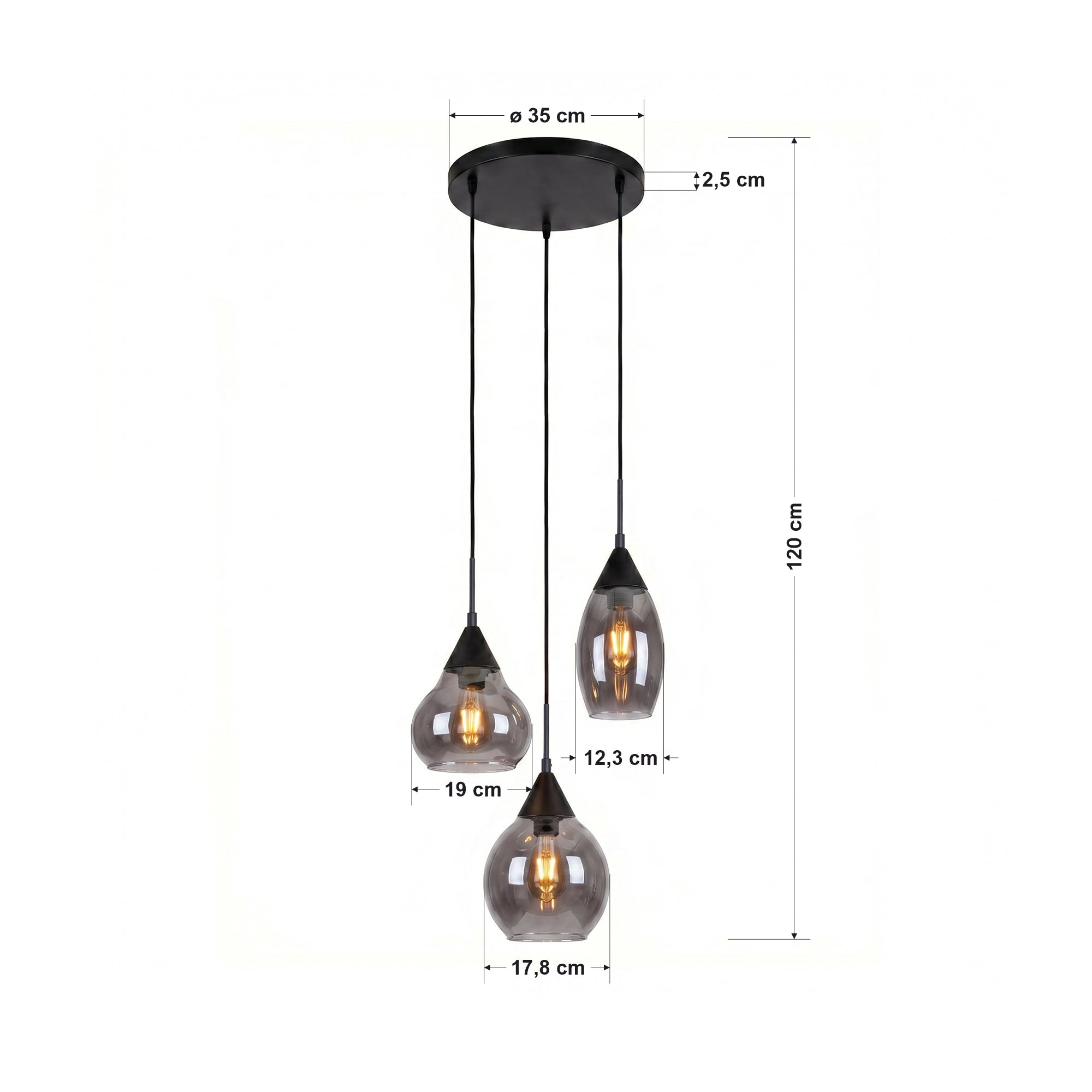 Hanglamp Olea - 3-lichts - Smoke - Glas