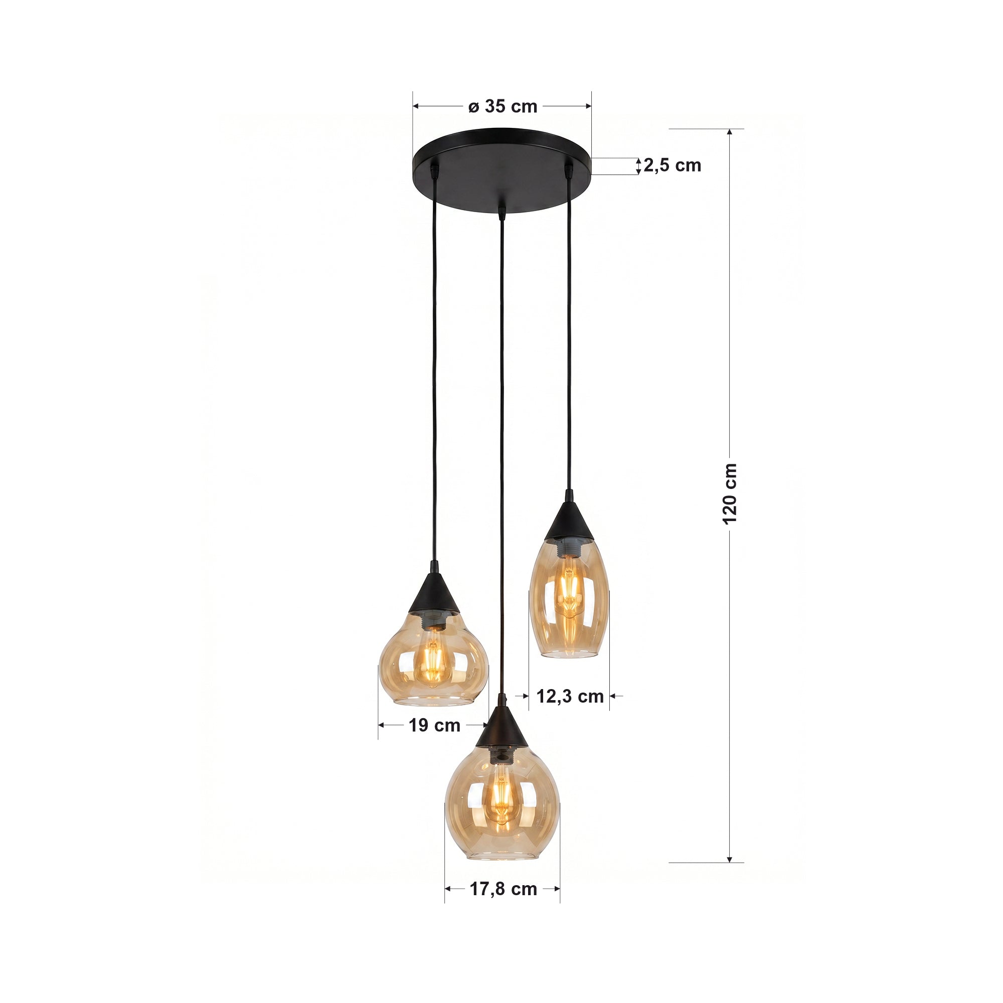 Hanglamp Olea - 3-lichts - Amberkleurig - Glas