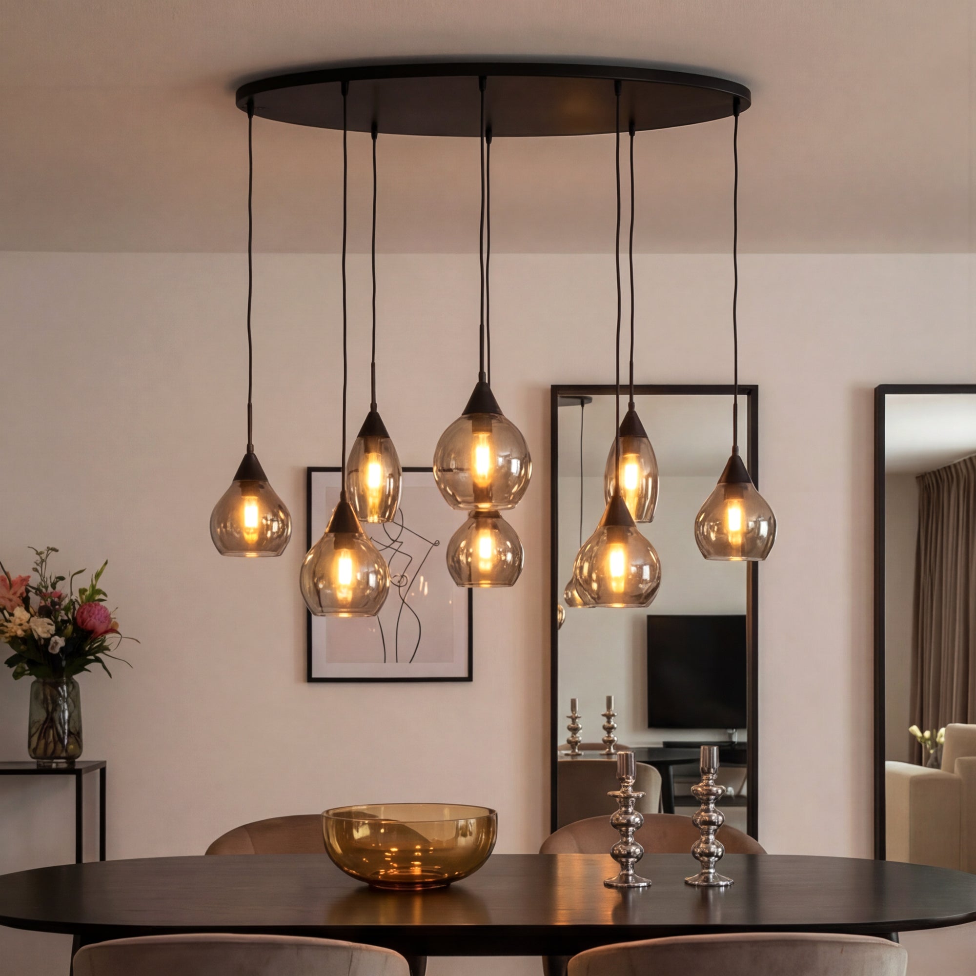 Hanglamp Milly - 8-lichts - Smoke - Glas