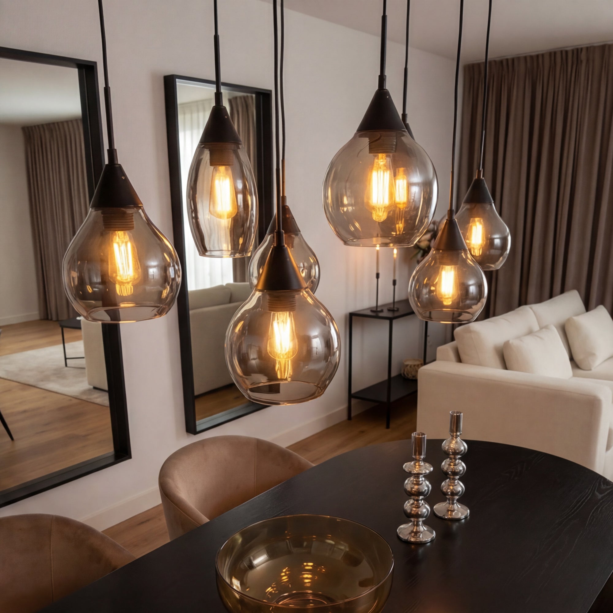 Hanglamp Milly - 8-lichts - Smoke - Glas