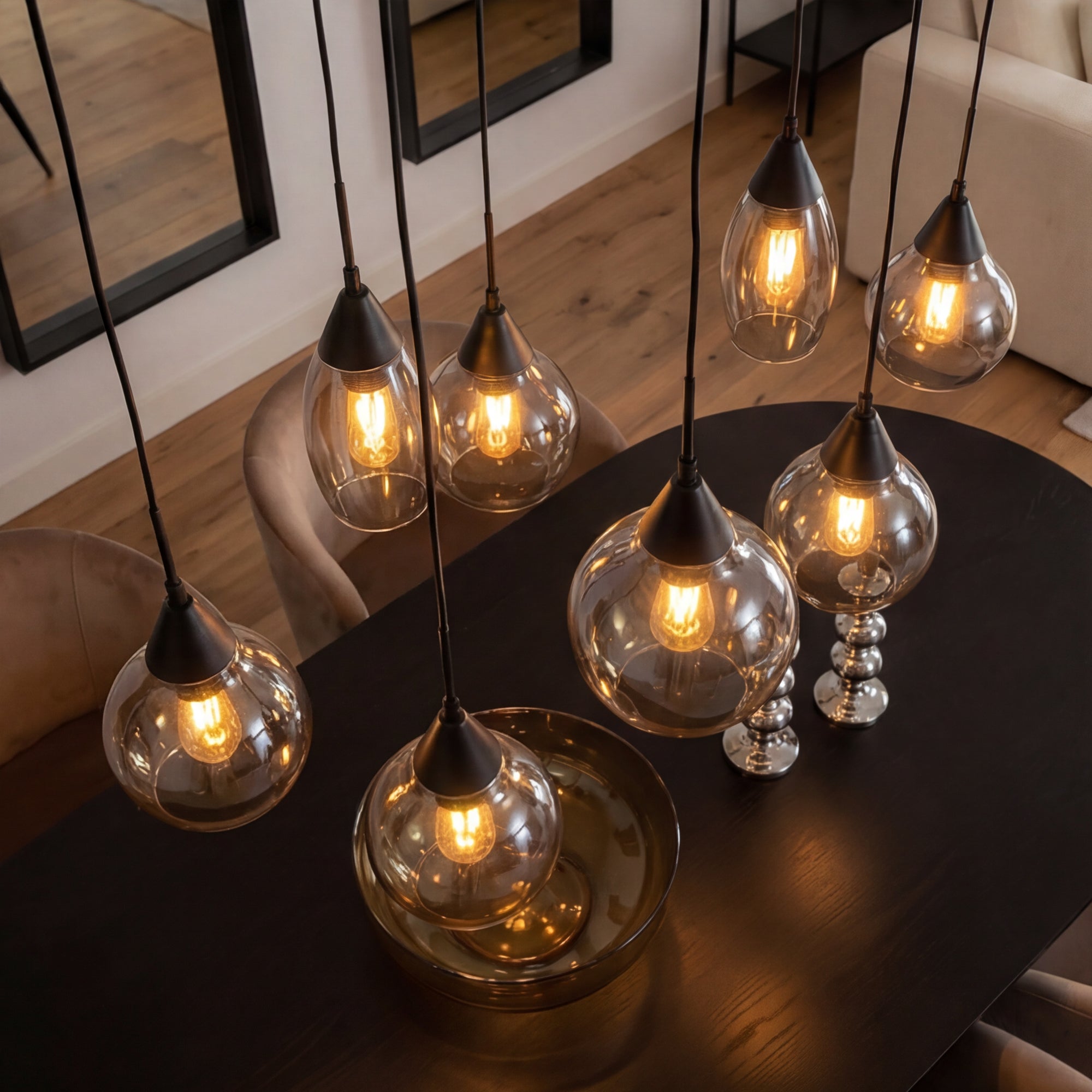 Hanglamp Milly - 8-lichts - Smoke - Glas