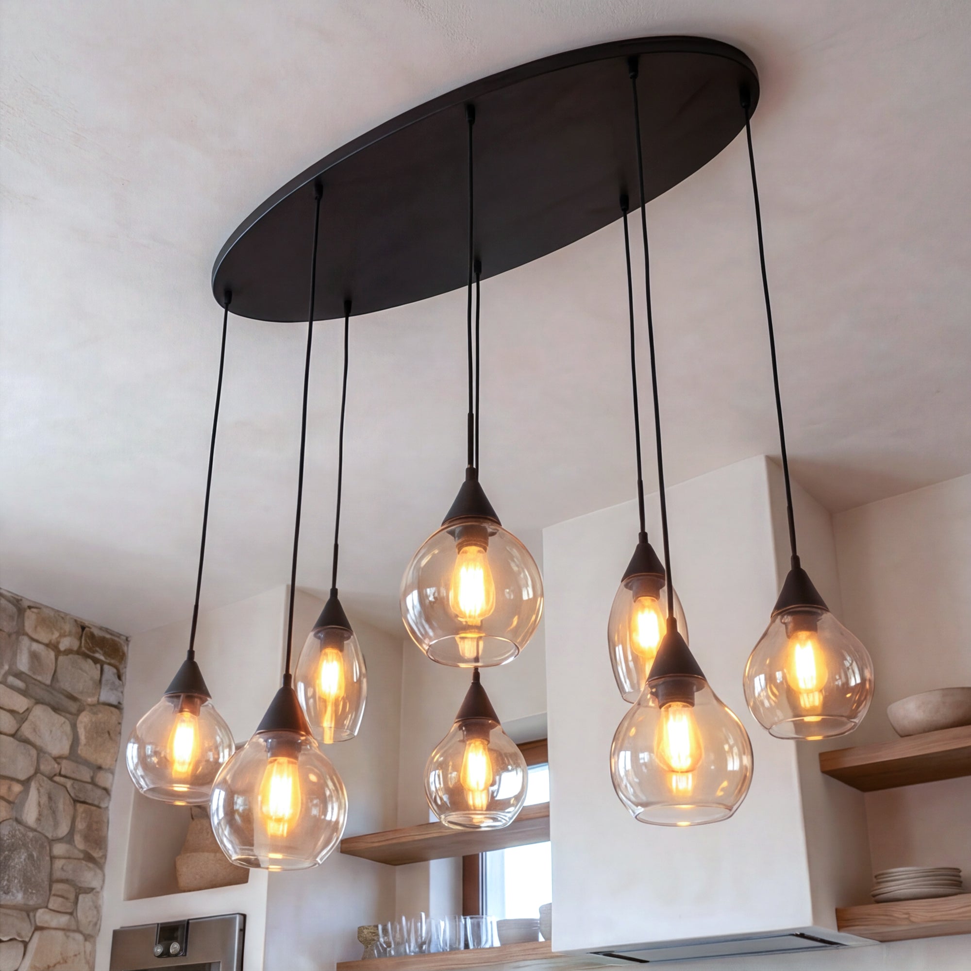 Hanglamp Milly - 8-lichts - Amberkleurig - Glas