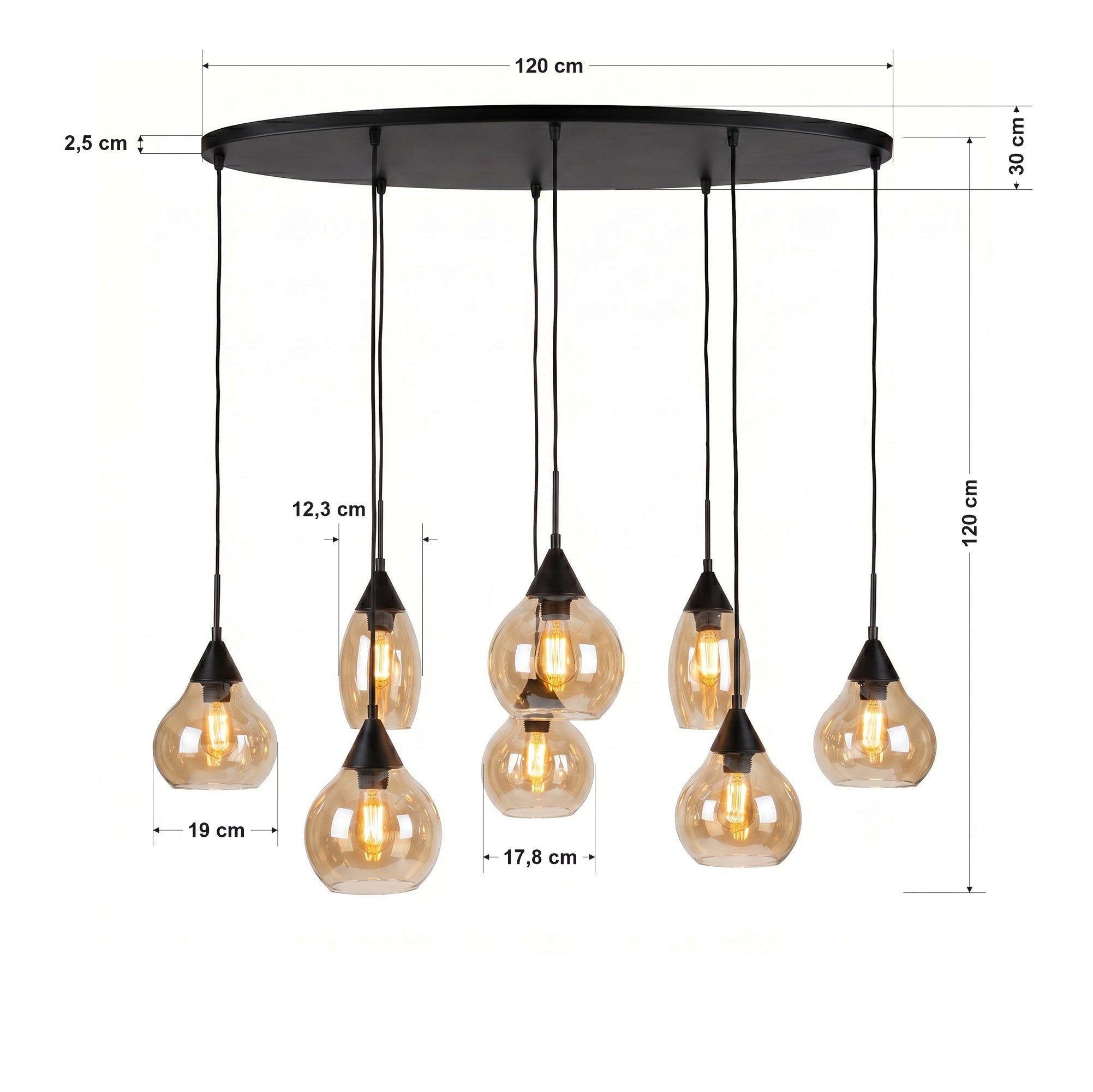 Hanglamp Milly - 8-lichts - Amberkleurig - Glas
