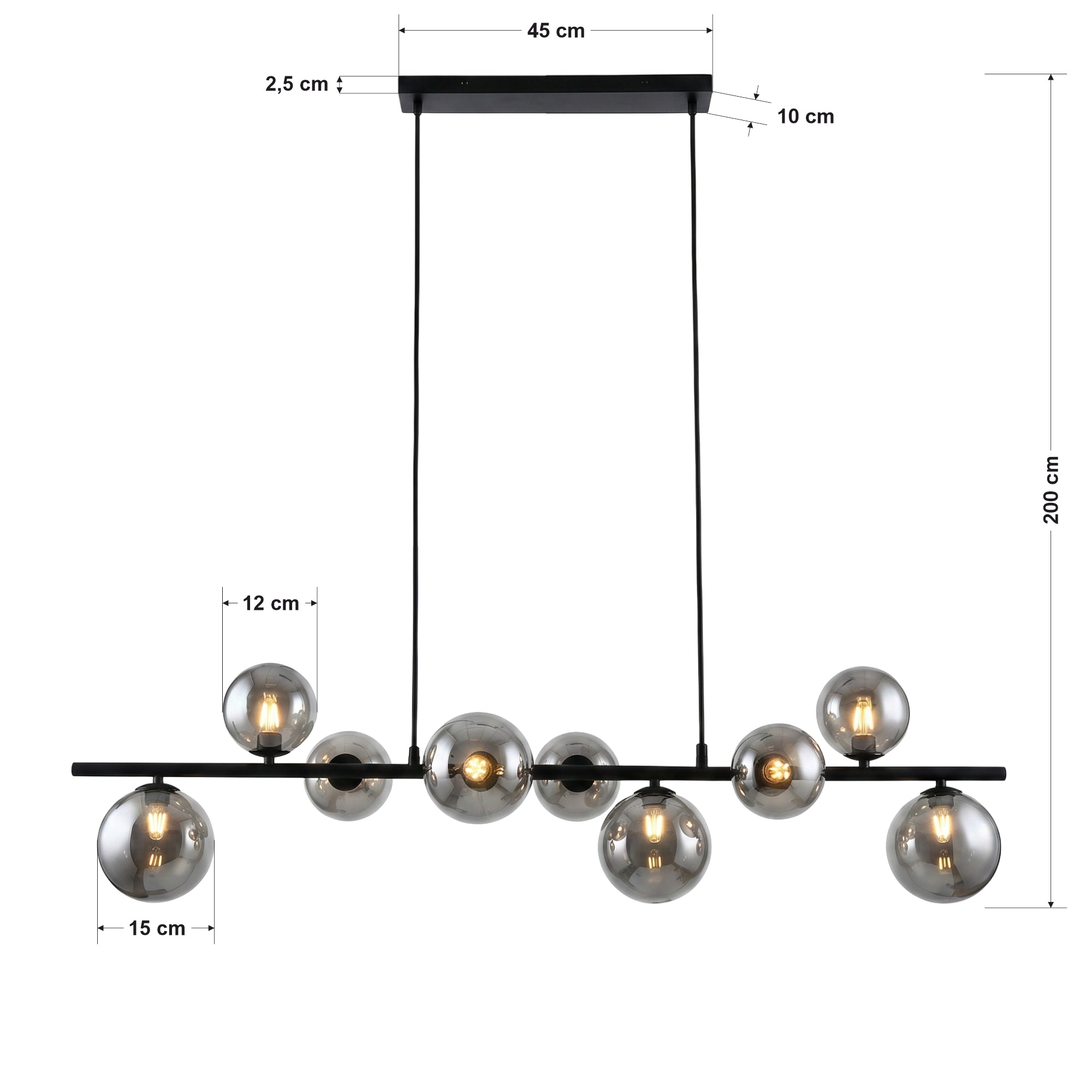 Hanglamp Novi - 9-lichts - Smoke - Glas