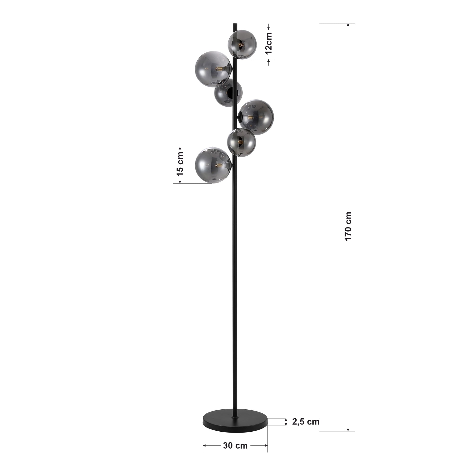 Vloerlamp Novi - 6-lichts - Smoke - Glas - 170 cm