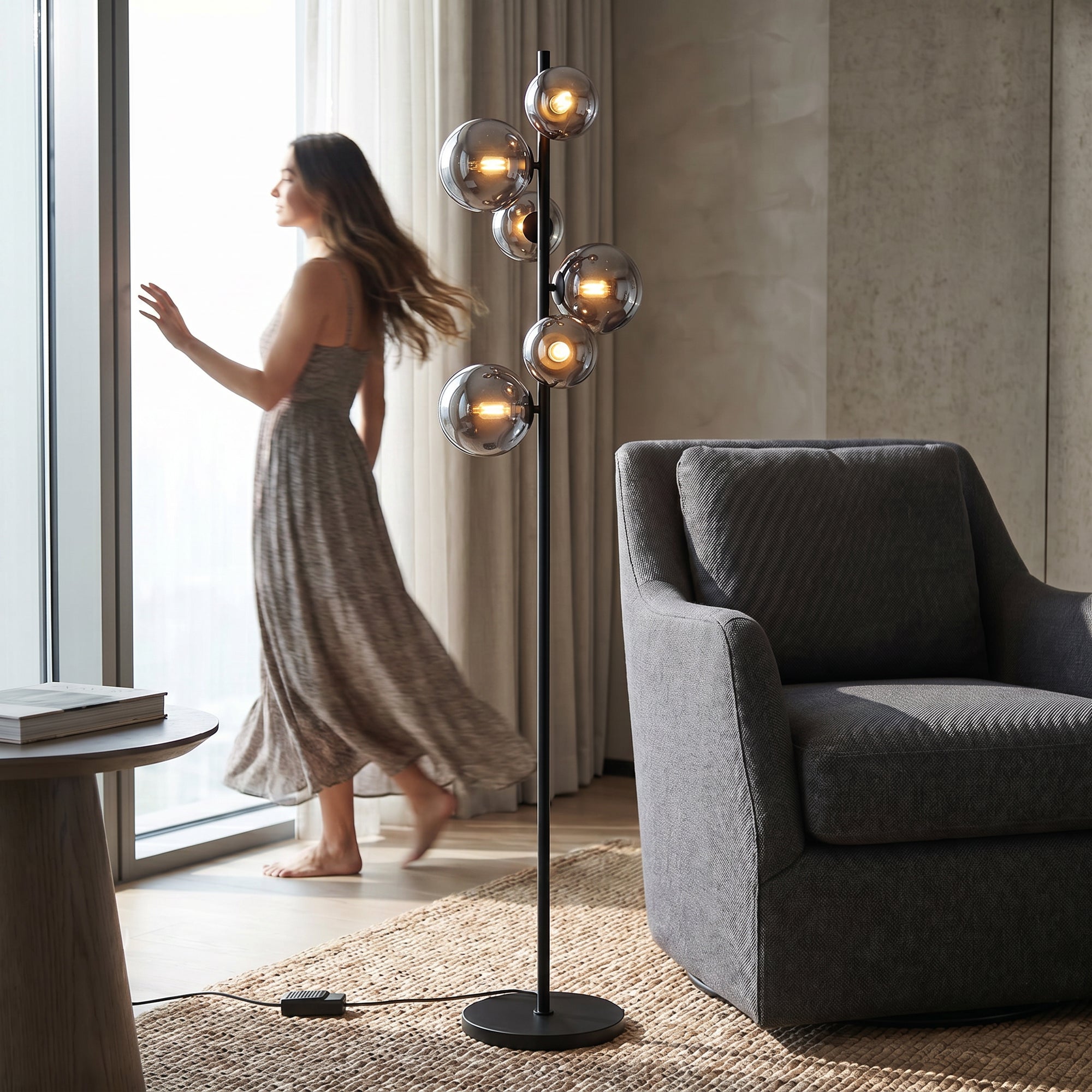 Vloerlamp Novi - 6-lichts - Smoke - Glas - 170 cm
