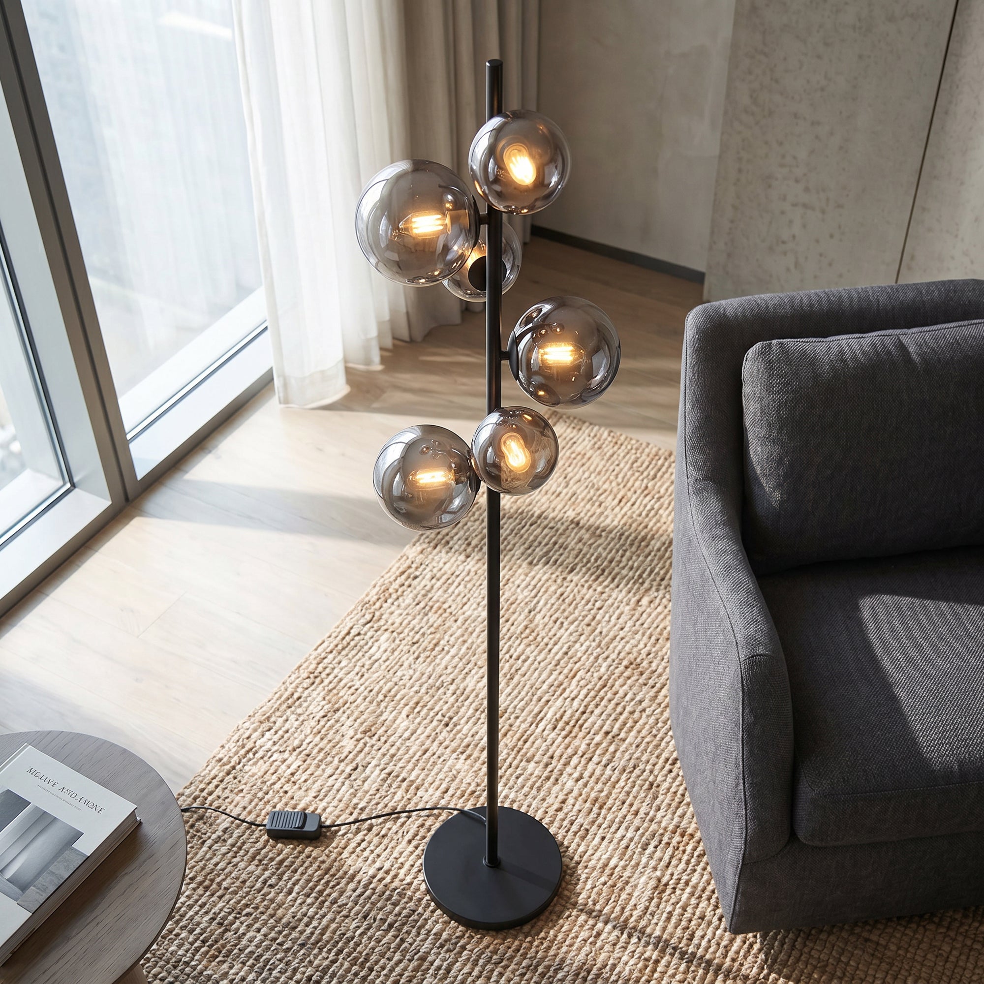 Vloerlamp Novi - 6-lichts - Smoke - Glas - 170 cm