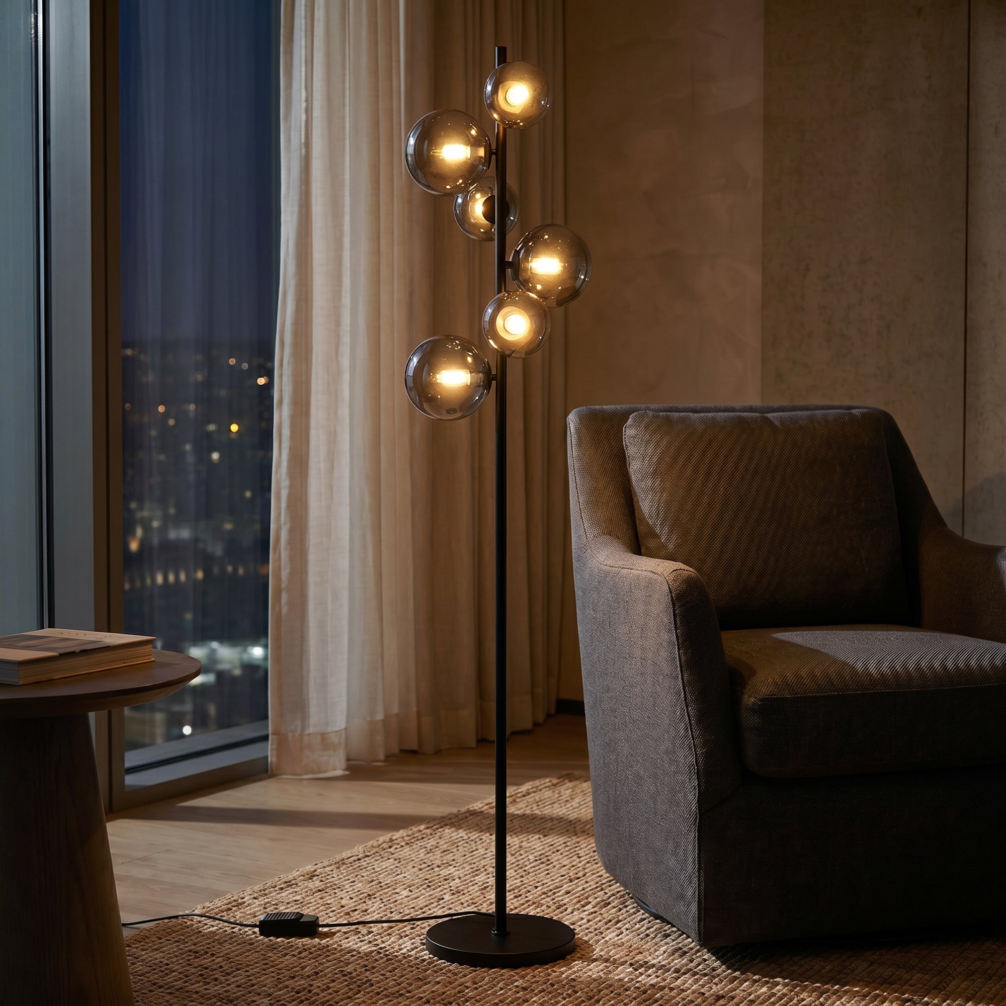 Vloerlamp Novi - 6-lichts - Smoke - Glas - 170 cm