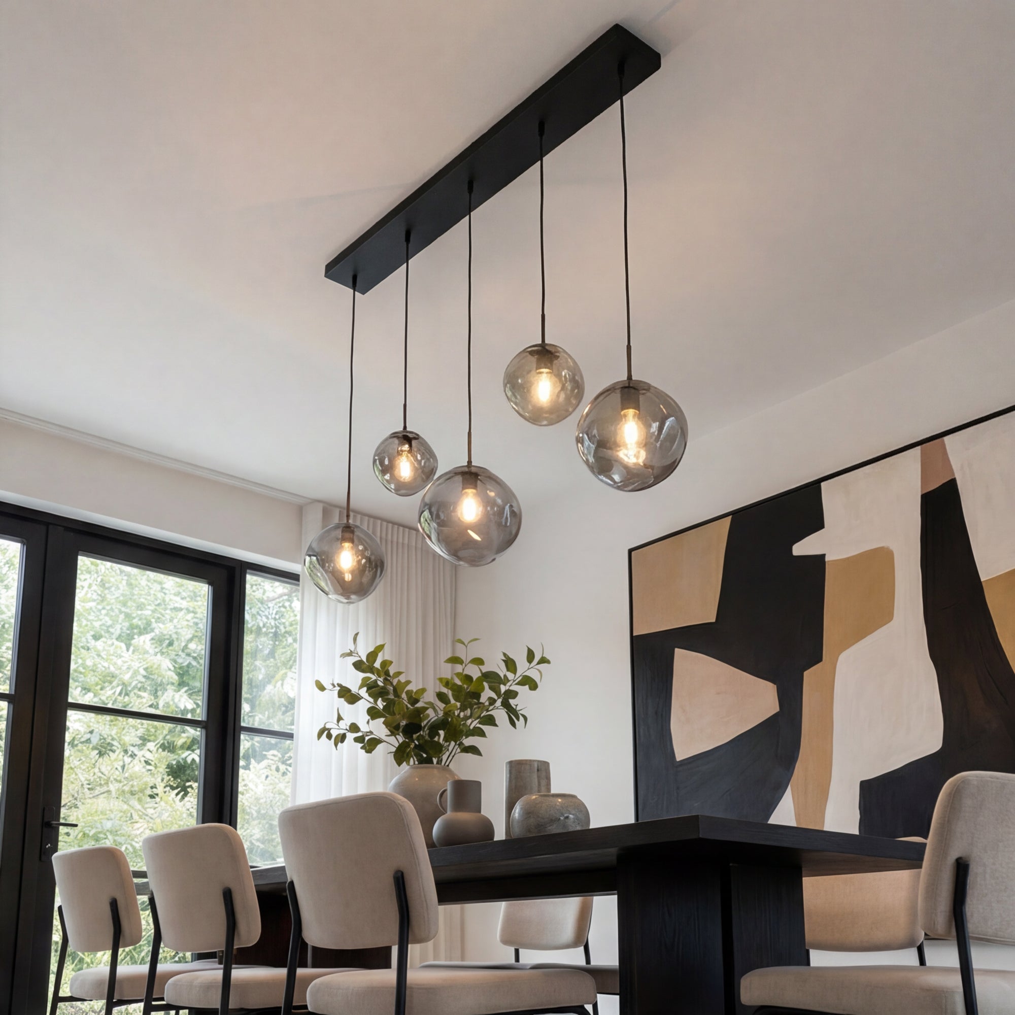 Hanglamp Diora - 5-lichts - Smoke - Glas