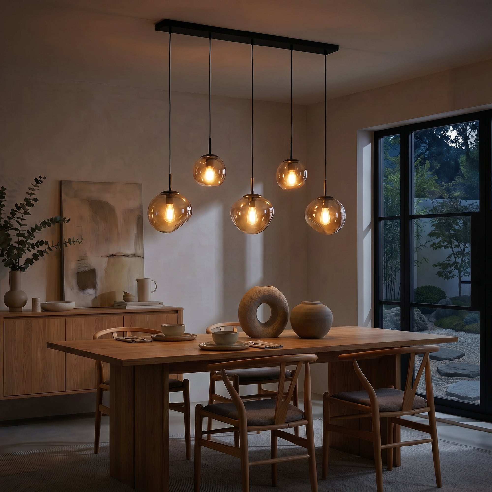 Hanglamp Diora - 5-lichts - Amberkleurig - Glas