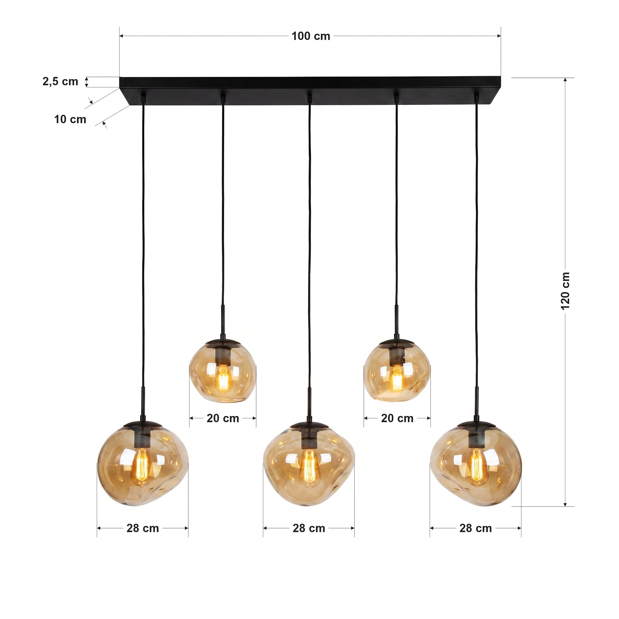 Hanglamp Diora - 5-lichts - Amberkleurig - Glas