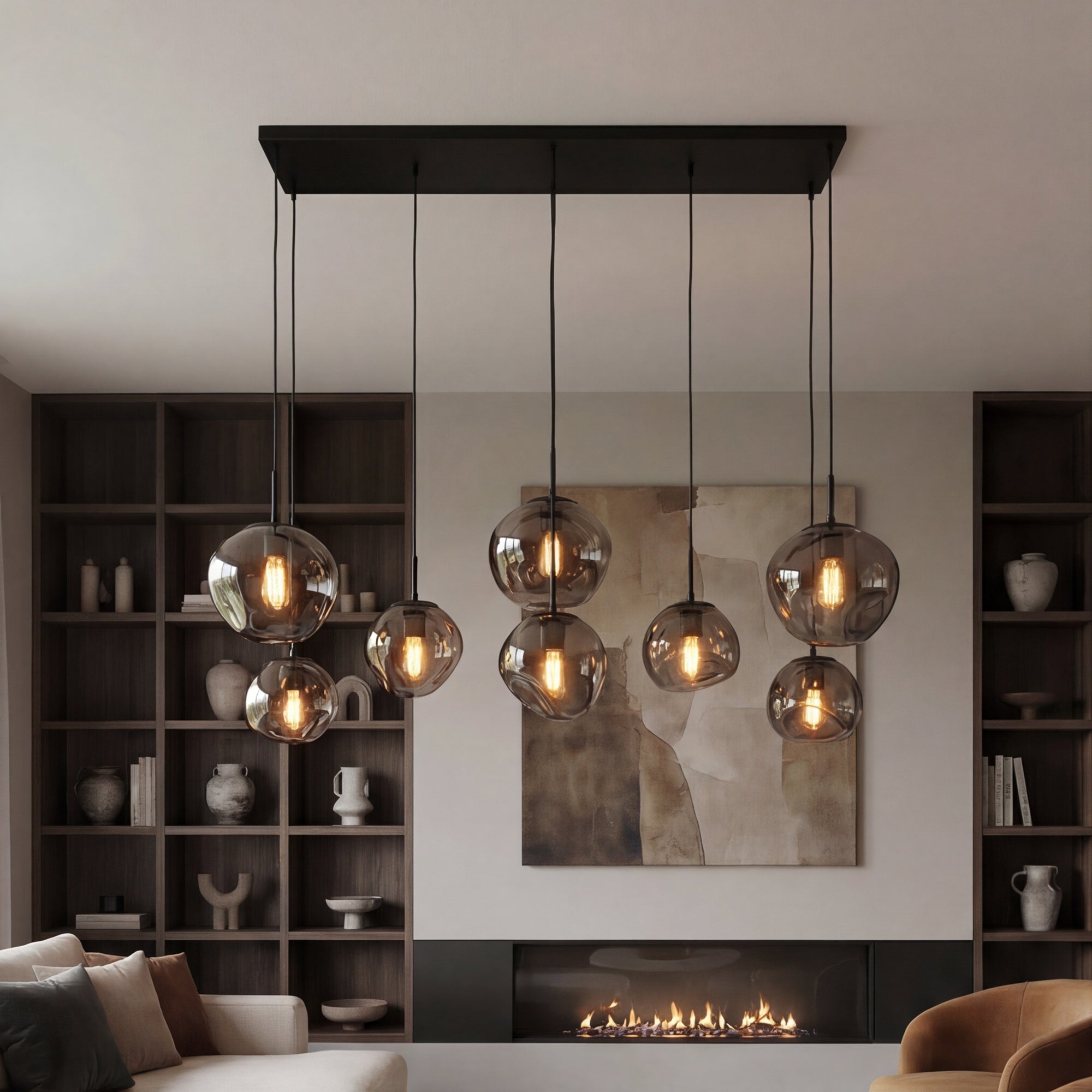 Hanglamp Badoe - 8-lichts - Smoke - Glas