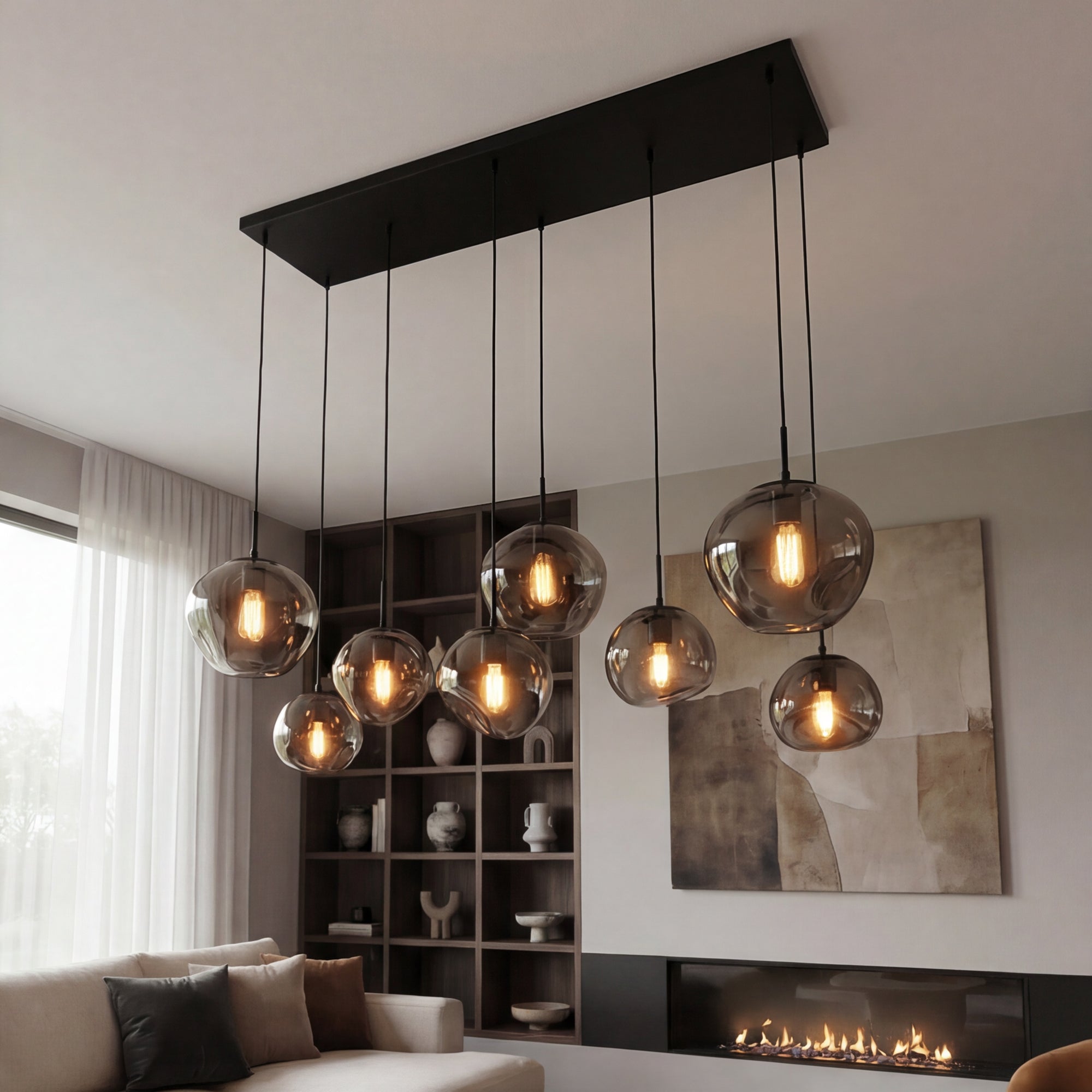 Hanglamp Badoe - 8-lichts - Smoke - Glas