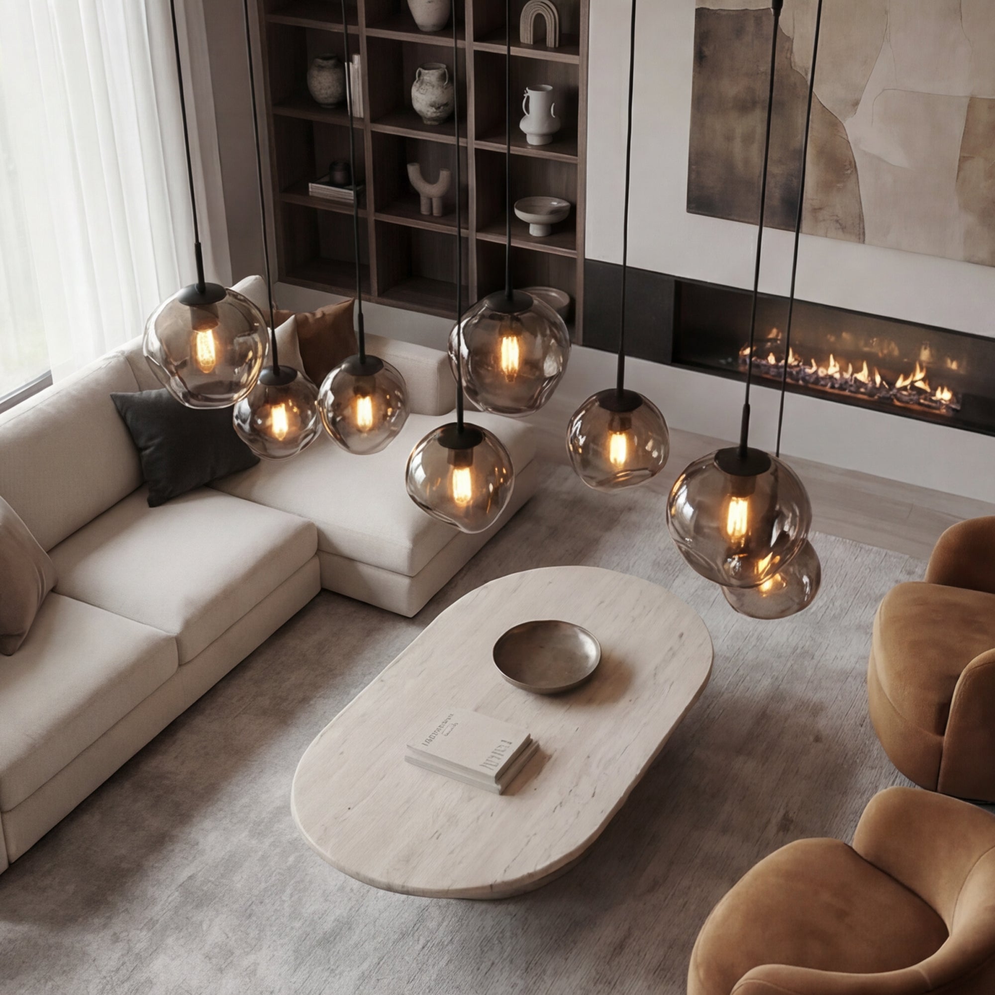 Hanglamp Badoe - 8-lichts - Smoke - Glas
