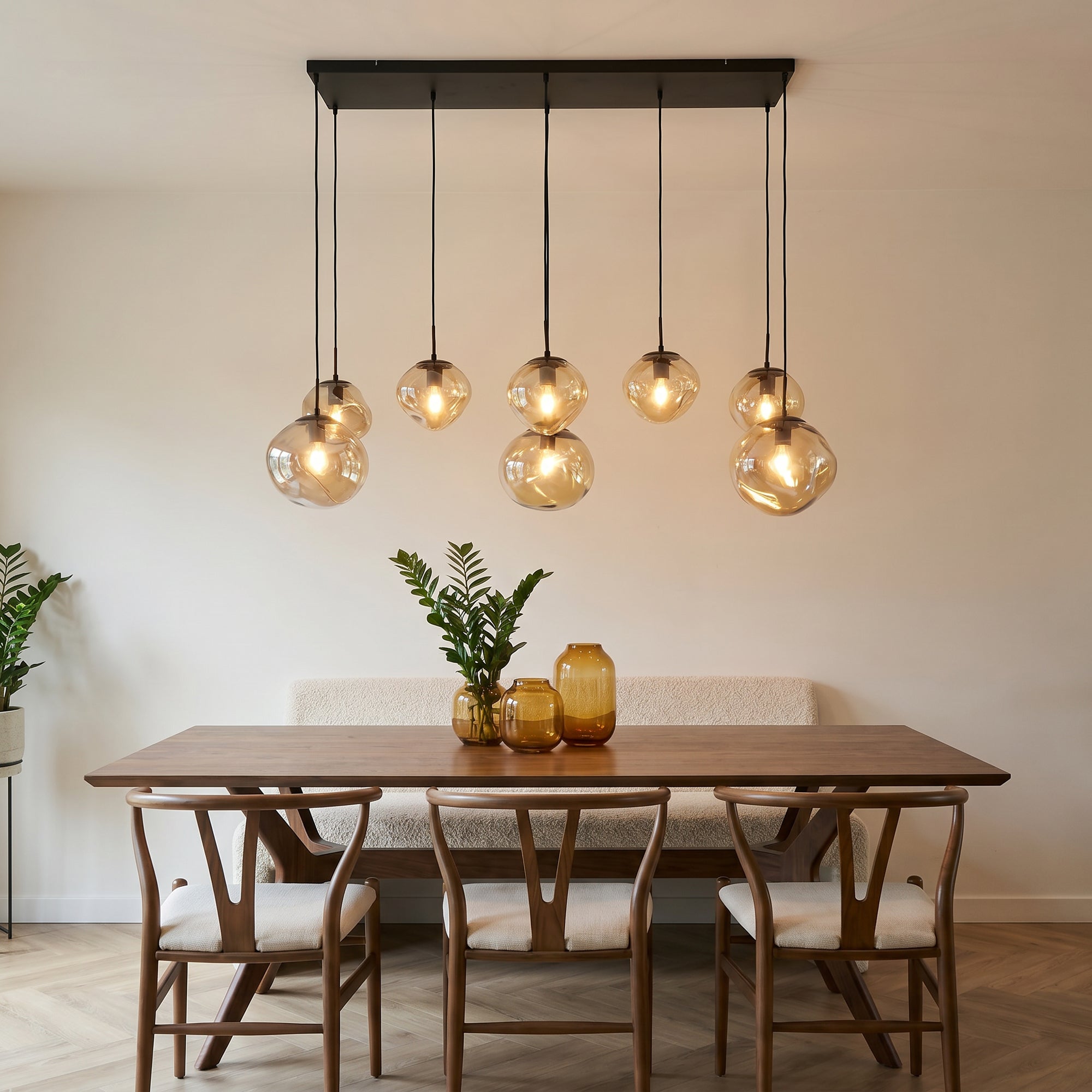 Hanglamp Badoe - 8-lichts - Amberkleurig - Glas