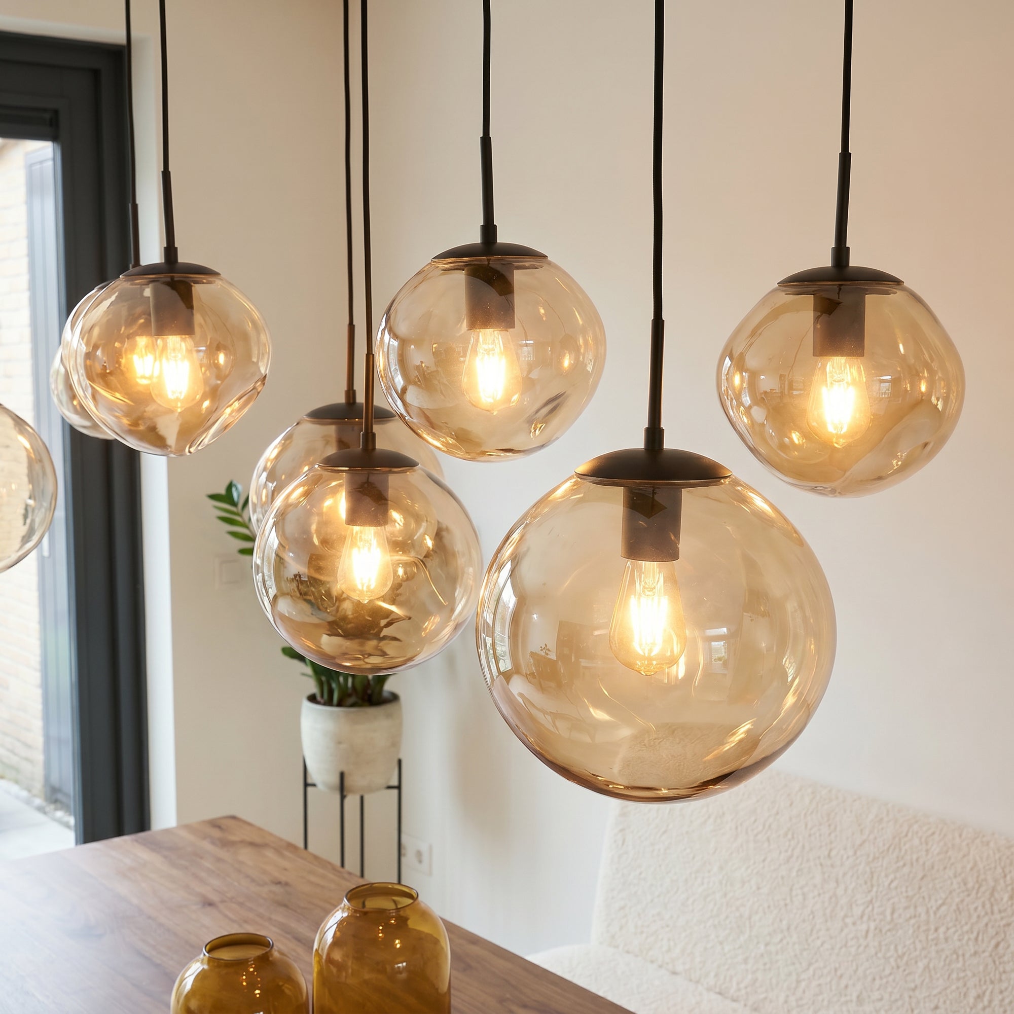 Hanglamp Badoe - 8-lichts - Amberkleurig - Glas