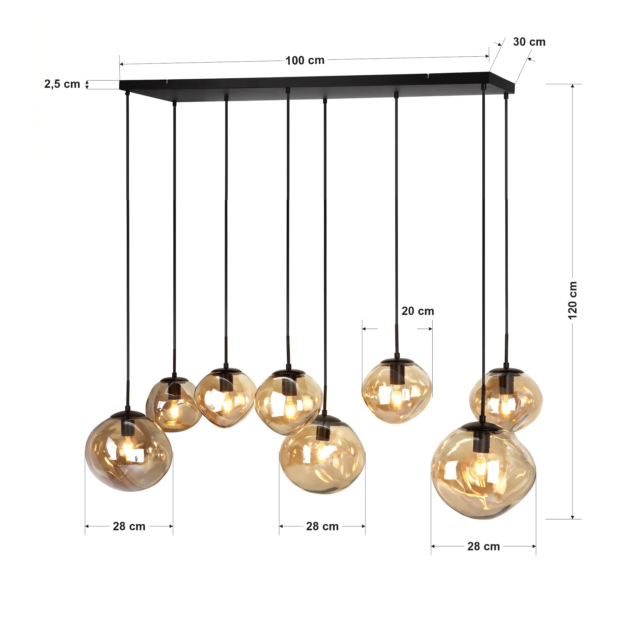 Hanglamp Badoe - 8-lichts - Amberkleurig - Glas