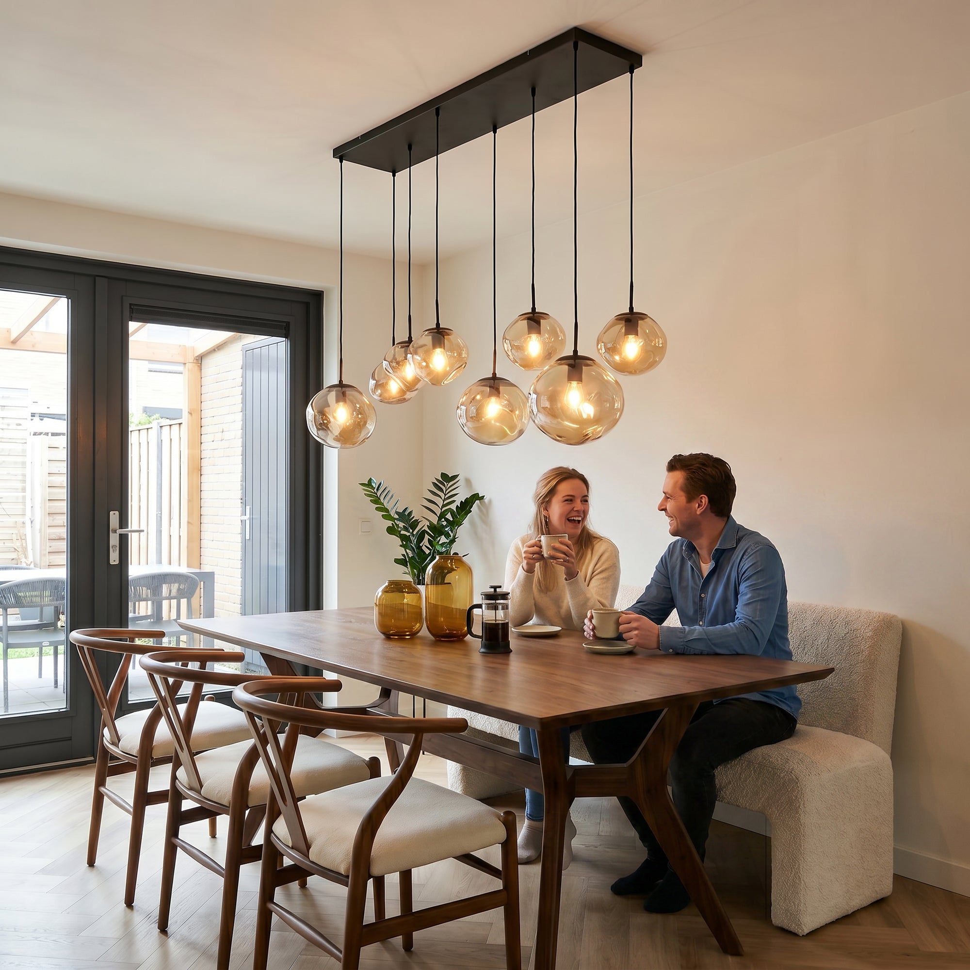 Hanglamp Badoe - 8-lichts - Amberkleurig - Glas