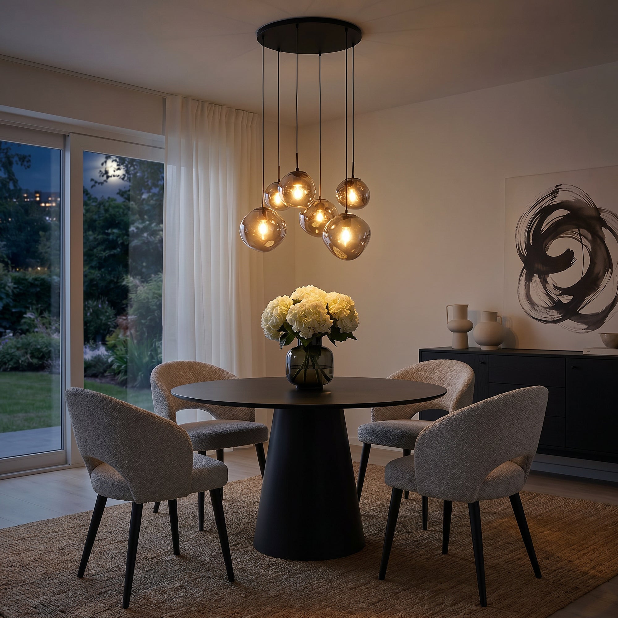Hanglamp Bello - 6-lichts - Smoke - Glas