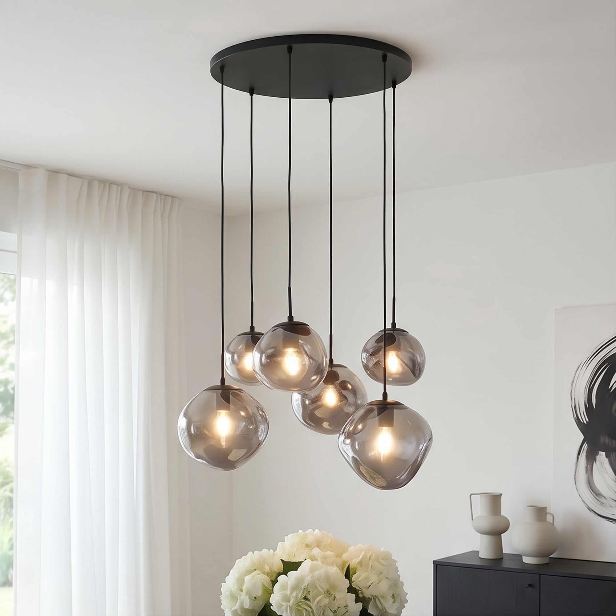 Hanglamp Bello - 6-lichts - Smoke - Glas