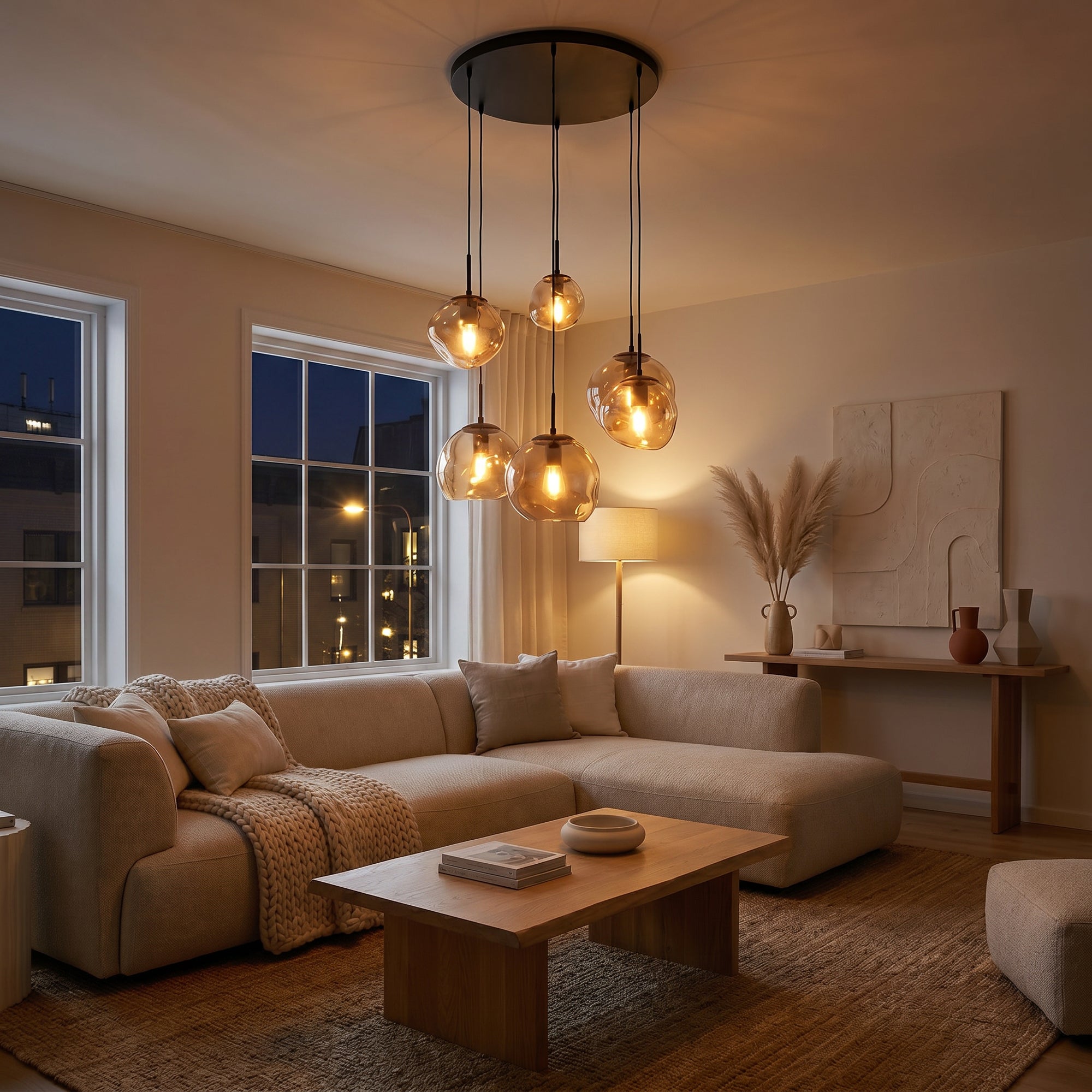 Hanglamp Bello - 6-lichts - Amberkleurig - Glas