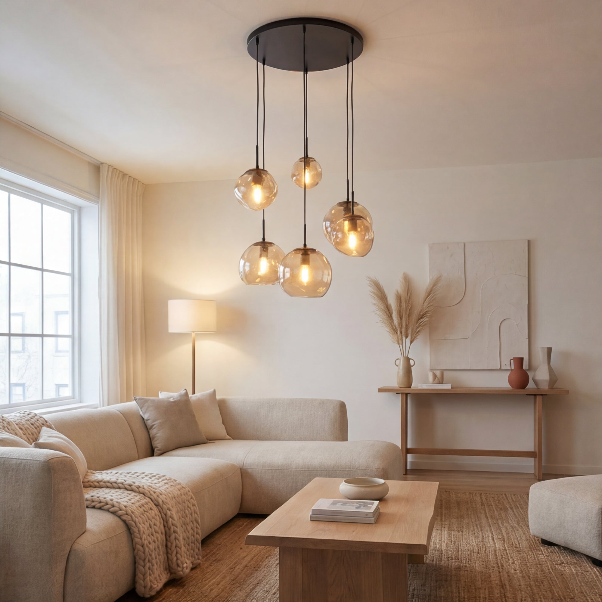 Hanglamp Bello - 6-lichts - Amberkleurig - Glas