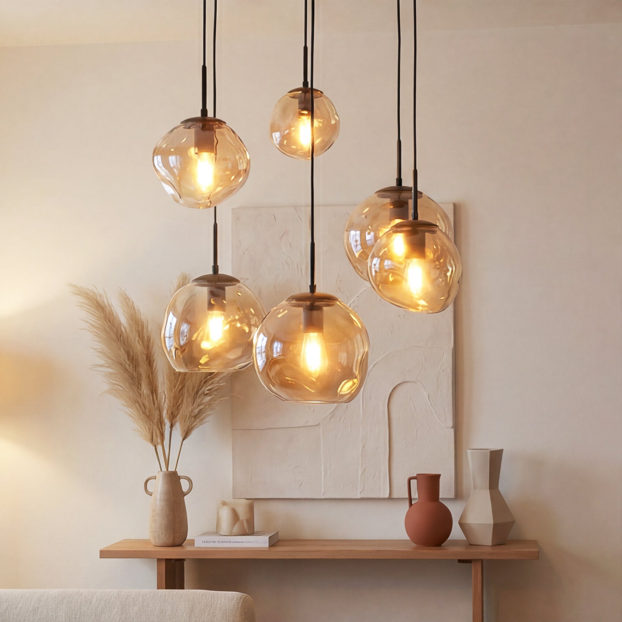 Hanglamp Bello - 6-lichts - Amberkleurig - Glas