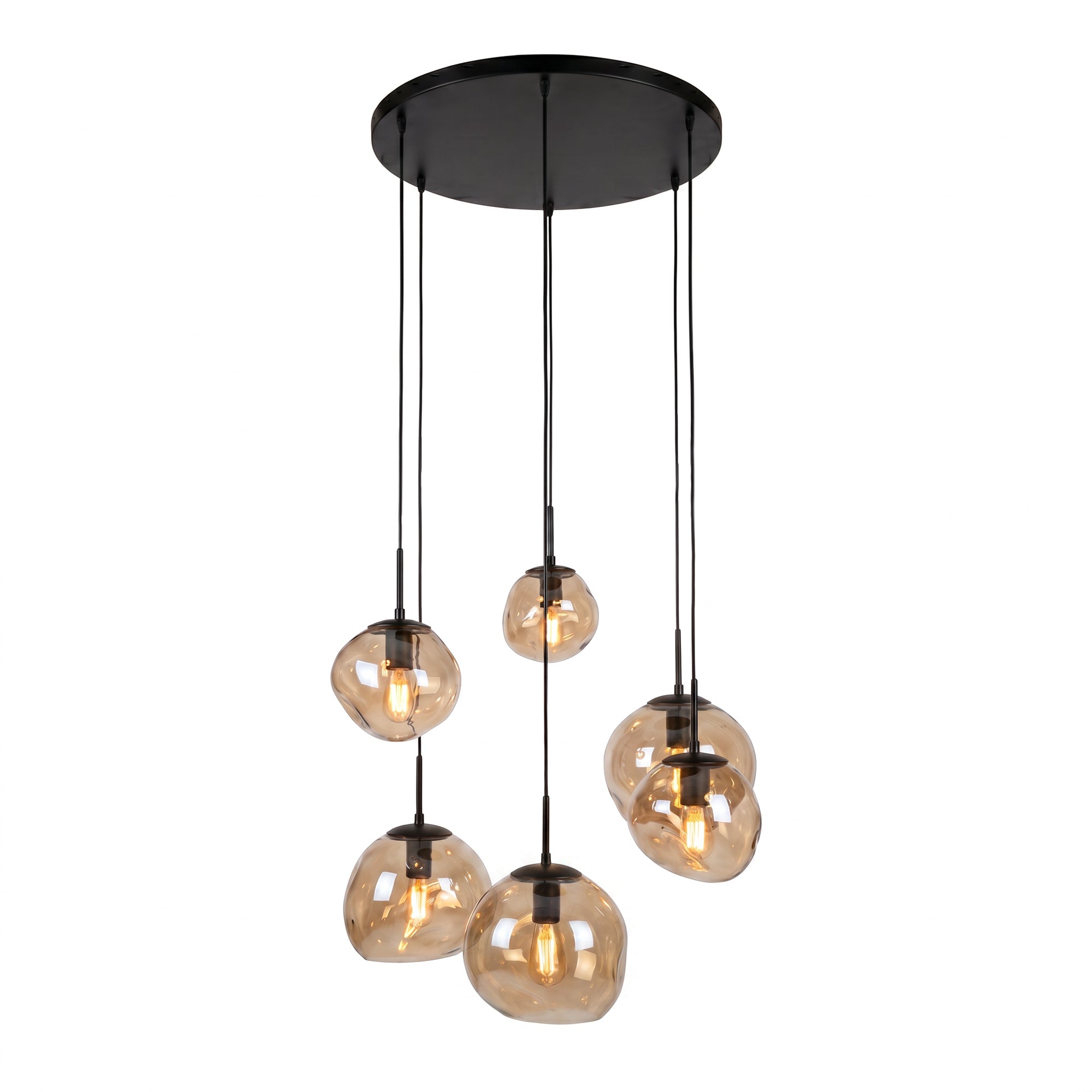 Hanglamp Bello - 6-lichts - Amberkleurig - Glas