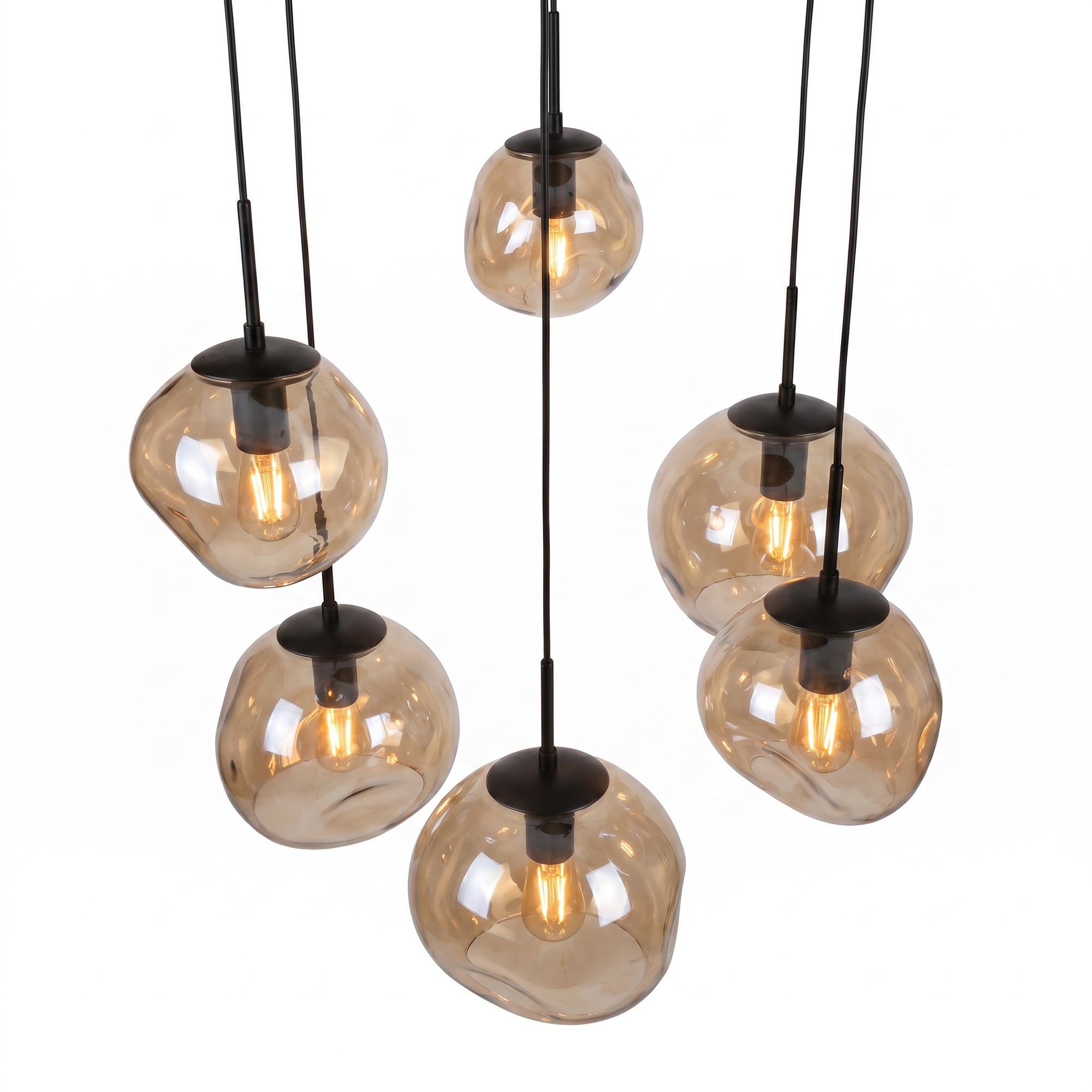 Hanglamp Bello - 6-lichts - Amberkleurig - Glas