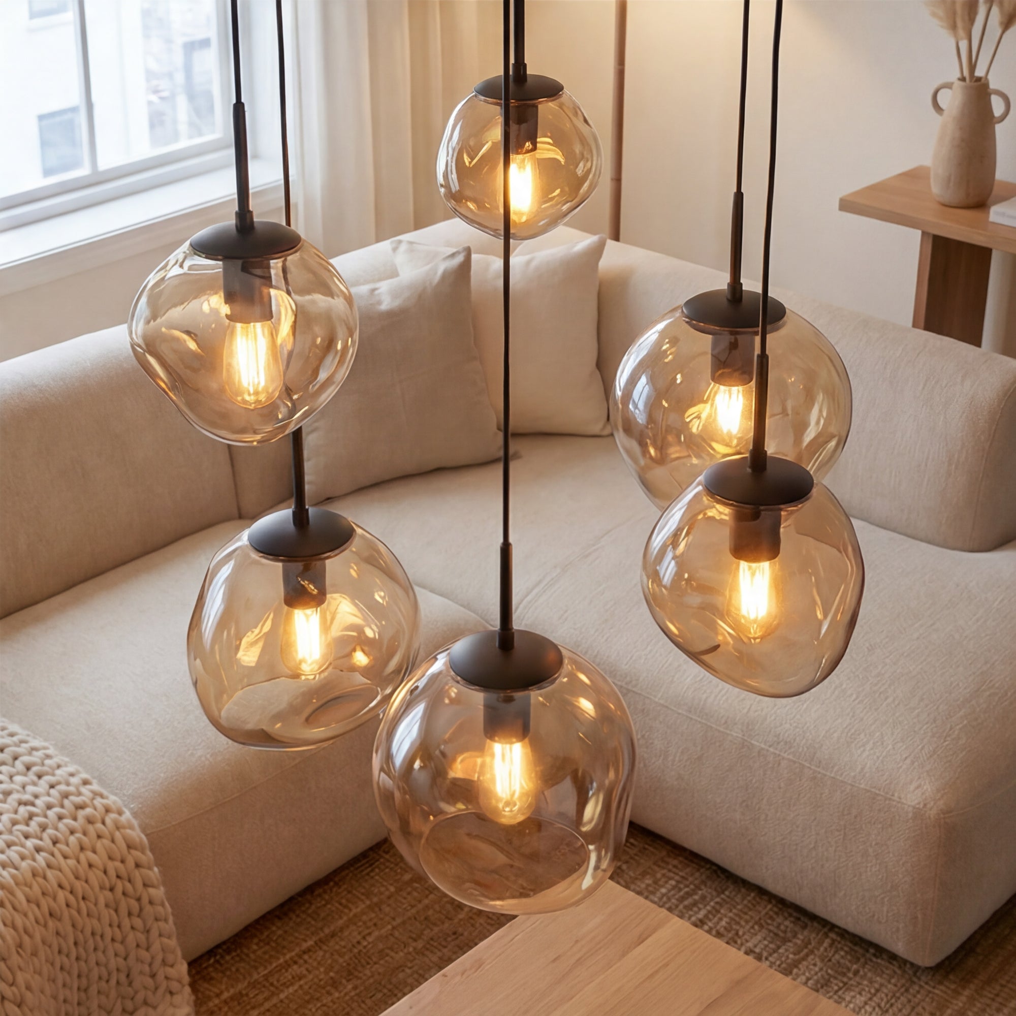 Hanglamp Bello - 6-lichts - Amberkleurig - Glas