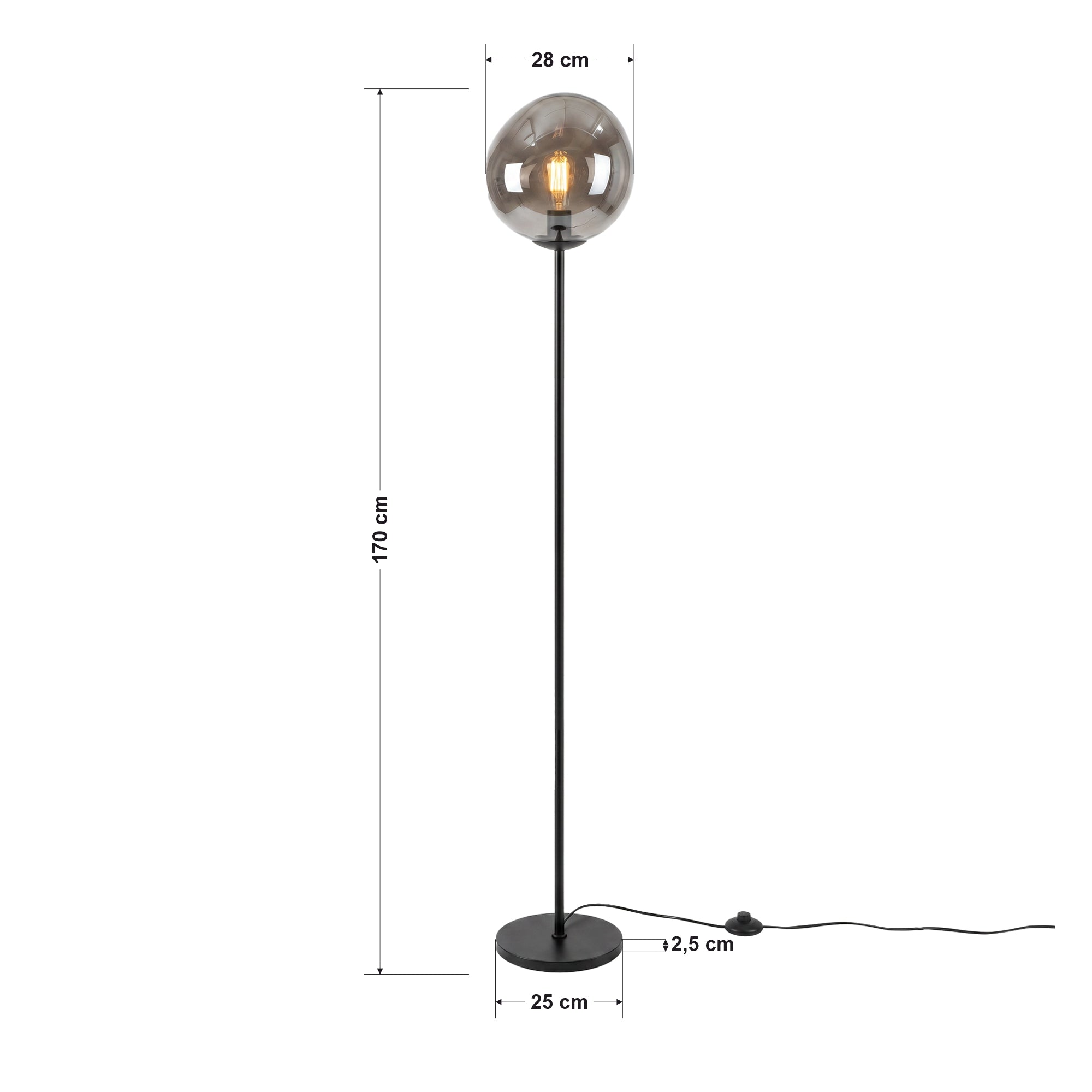 Vloerlamp Badoe - 1-lichts - Smoke - Glas - 170 cm