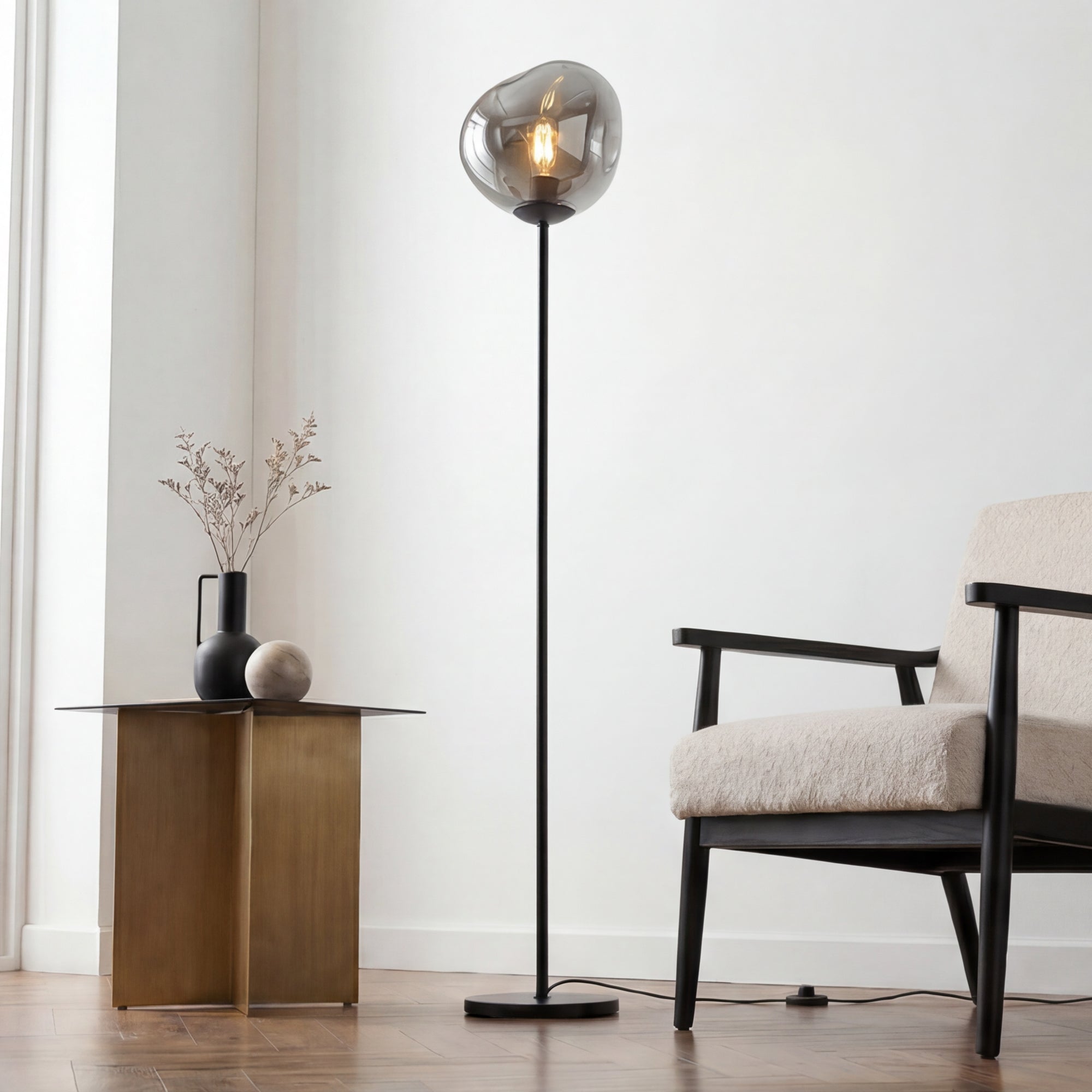 Vloerlamp Badoe - 1-lichts - Smoke - Glas - 170 cm