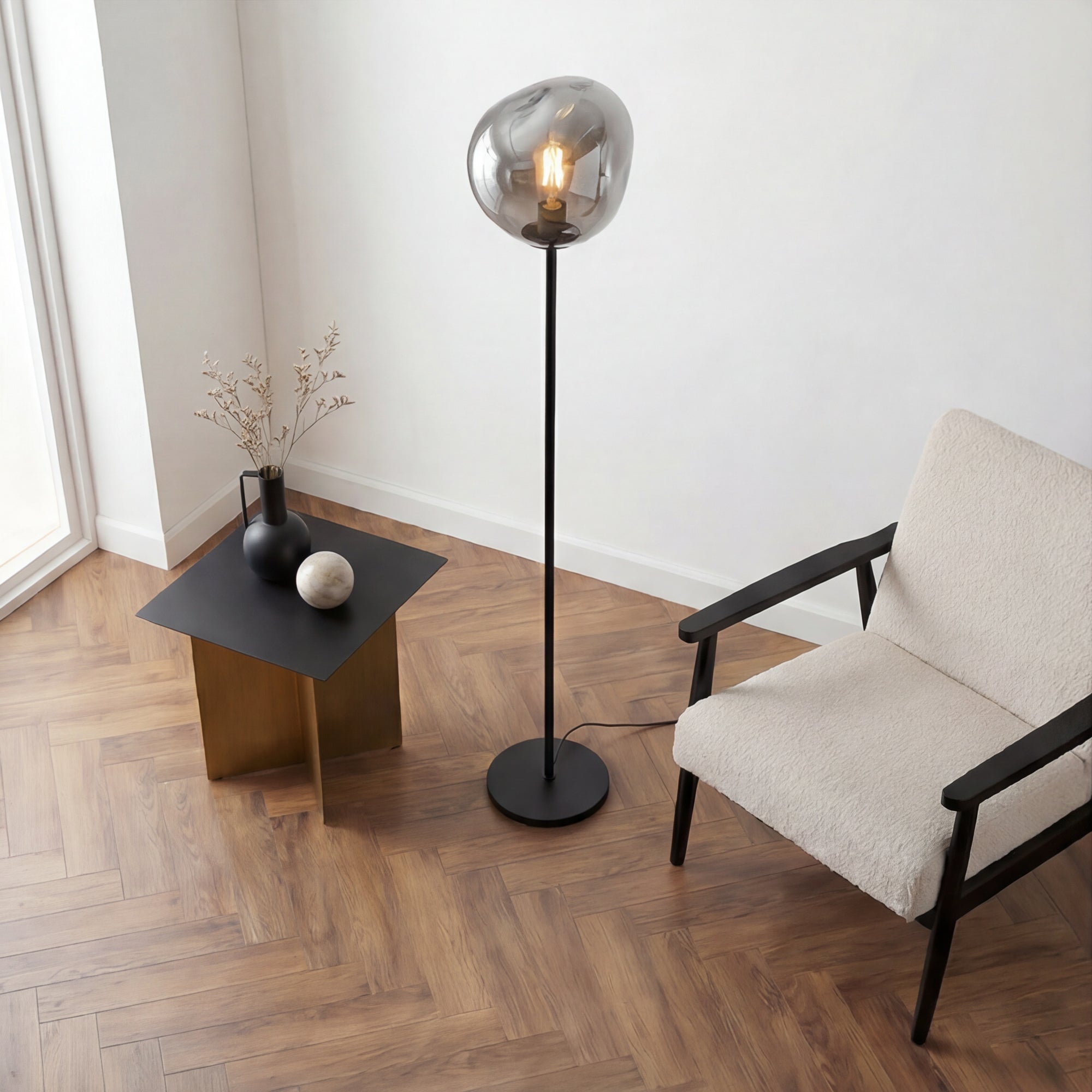 Vloerlamp Badoe - 1-lichts - Smoke - Glas - 170 cm