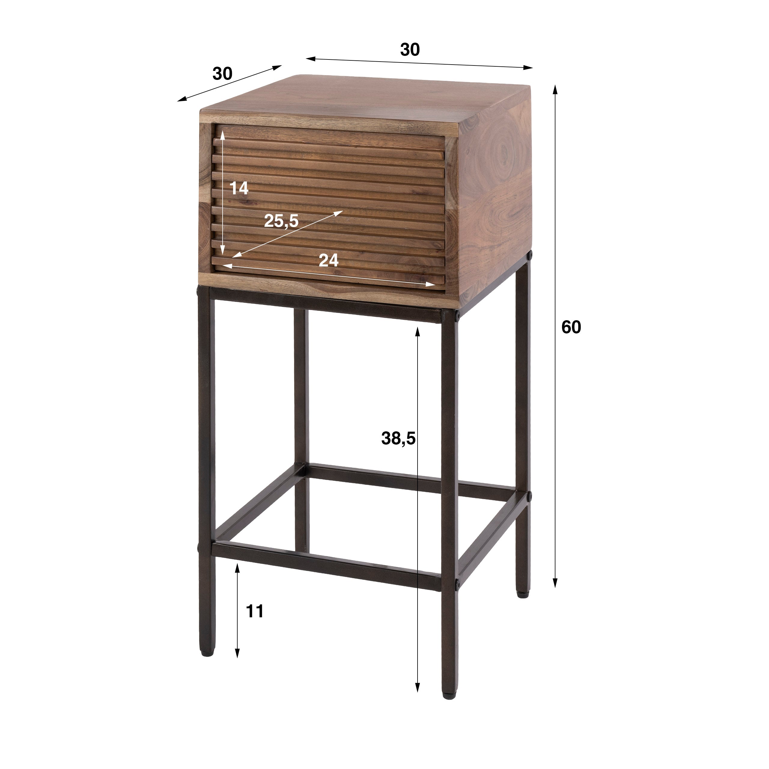 Smal Nachtkastje Torvik - Acaciahout - Staand