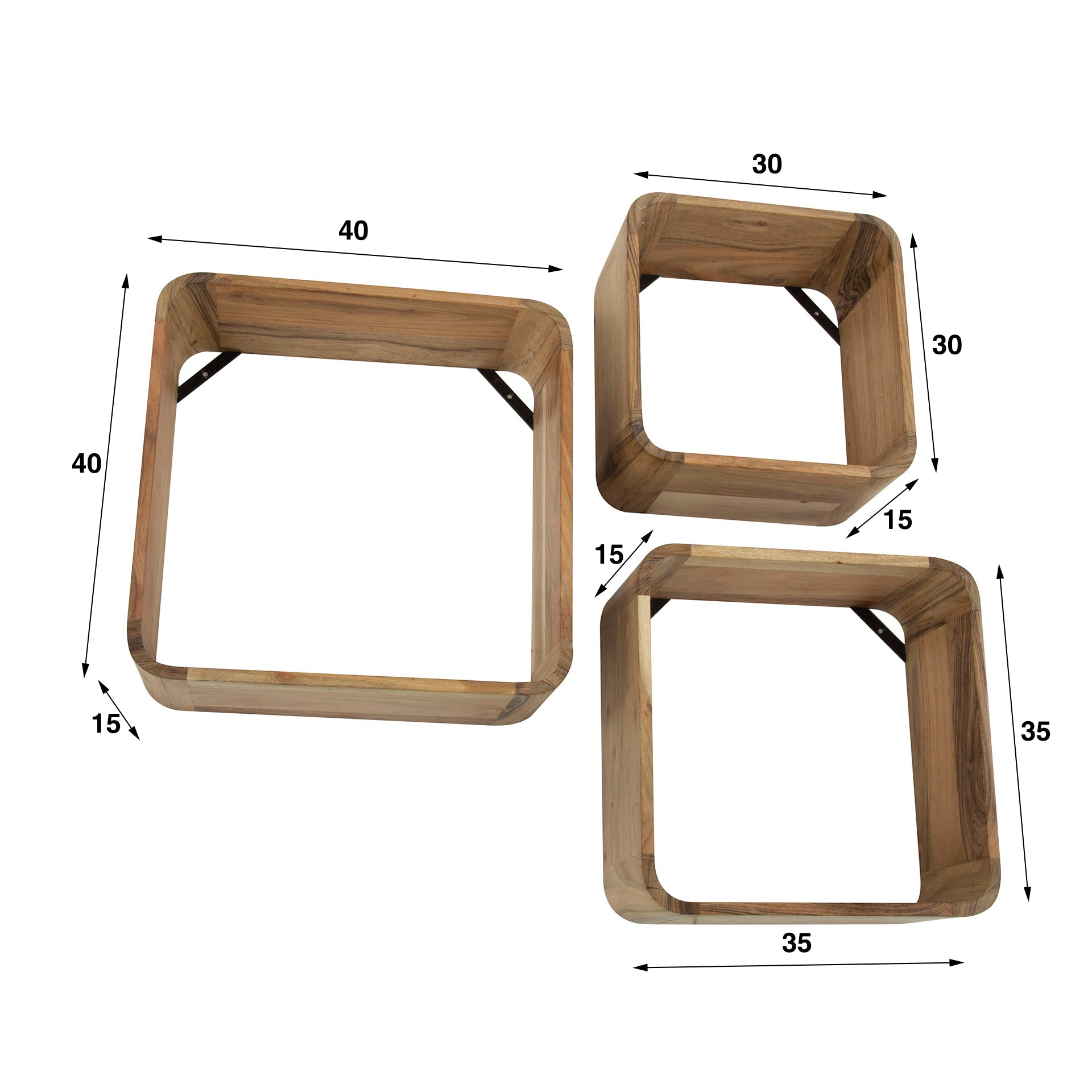 Wandschap Elise - Bruin - Acaciahout - Set van 3