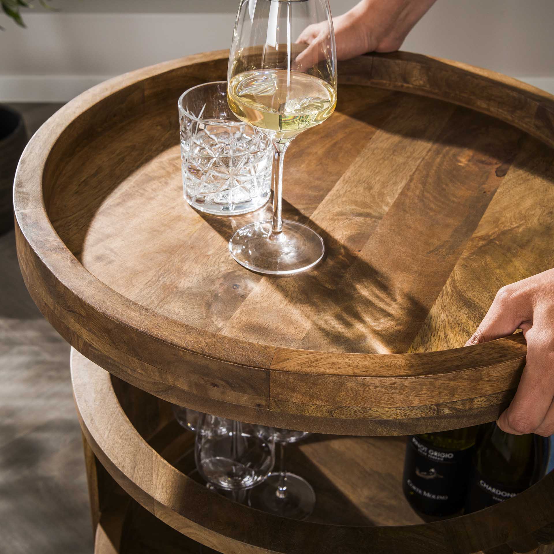 Wijntrolley Merlot - Mangohout - Met Wieltjes