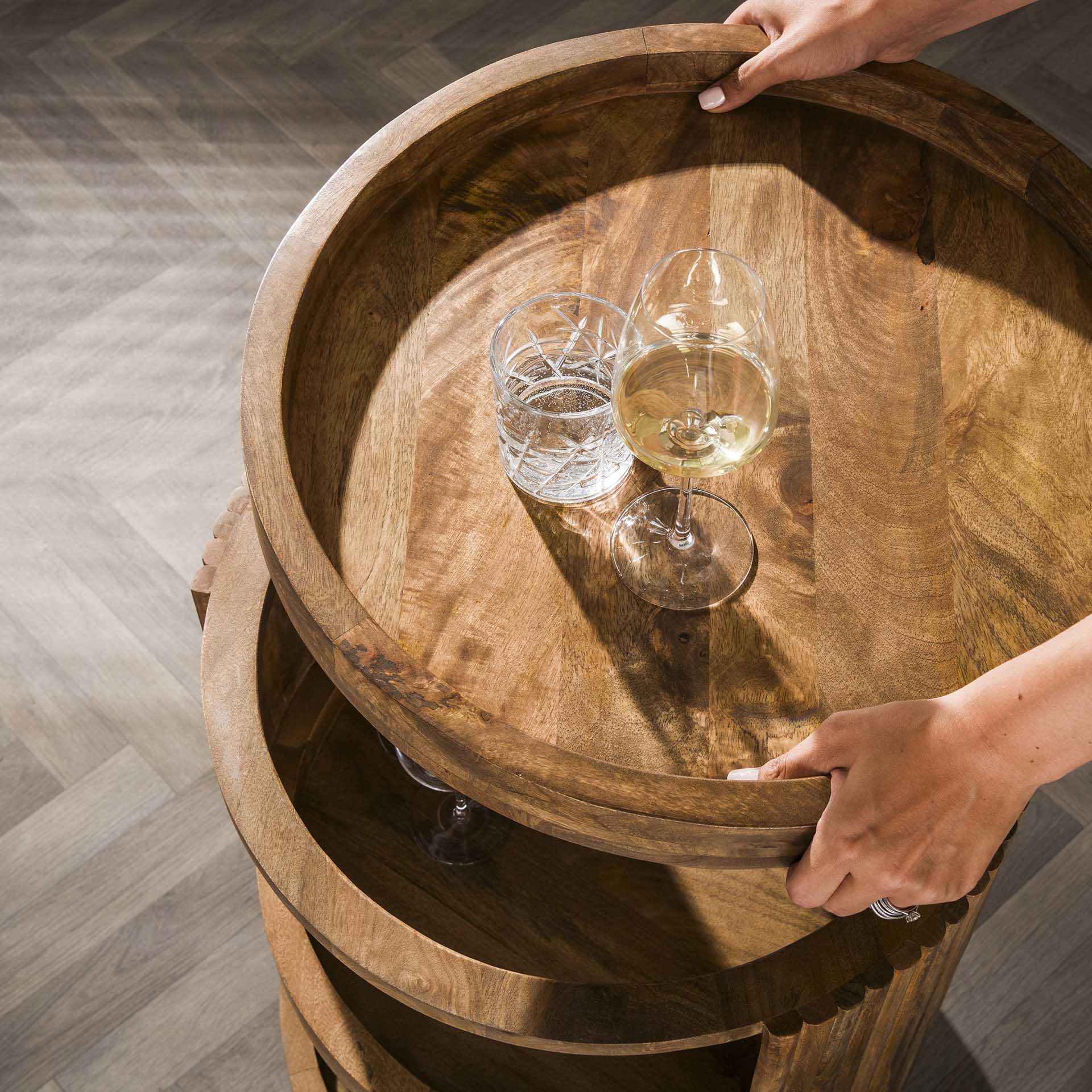 Wijntrolley Merlot - Mangohout - Met Wieltjes