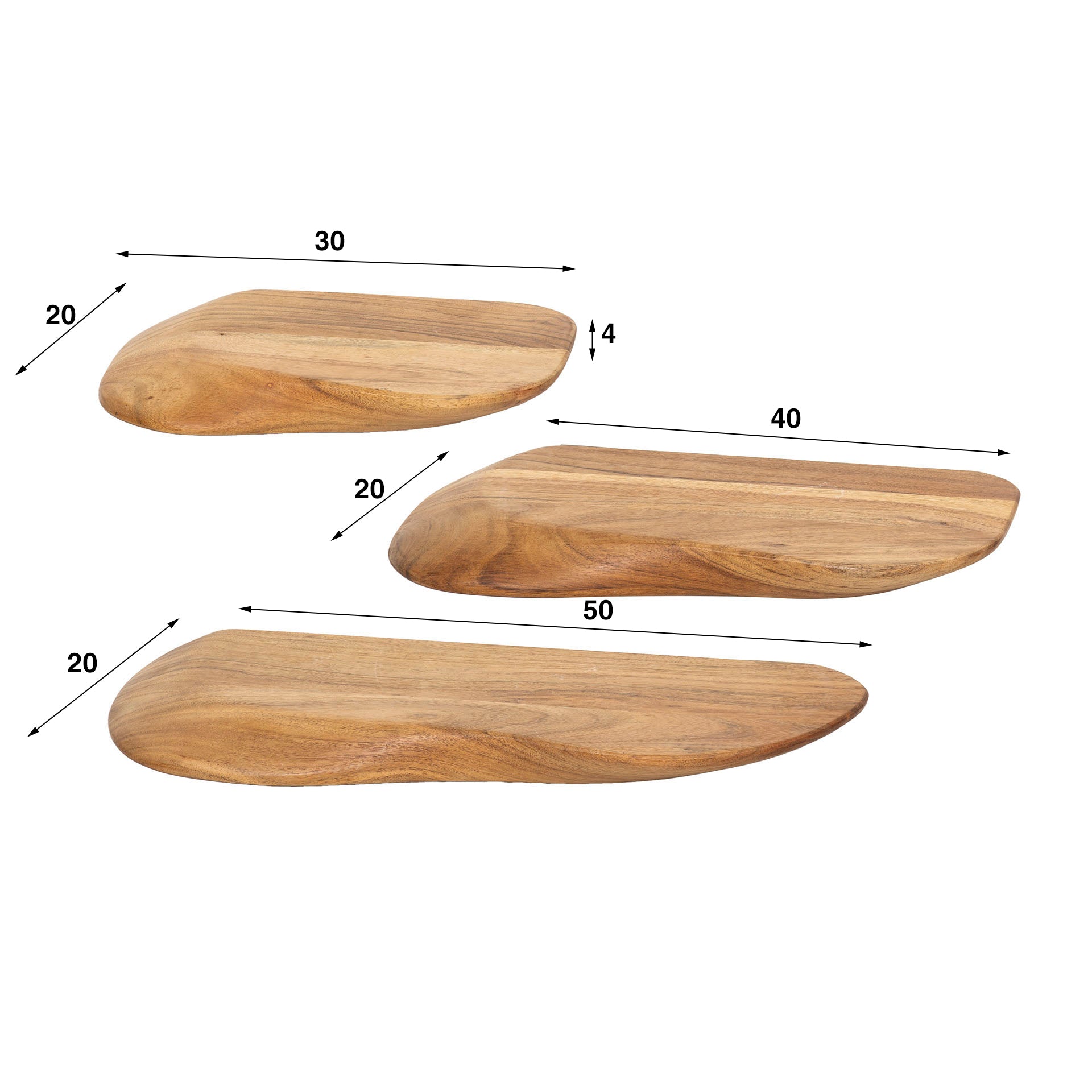 Wandplank Rose - Bruin - Acaciahout - Set van 3