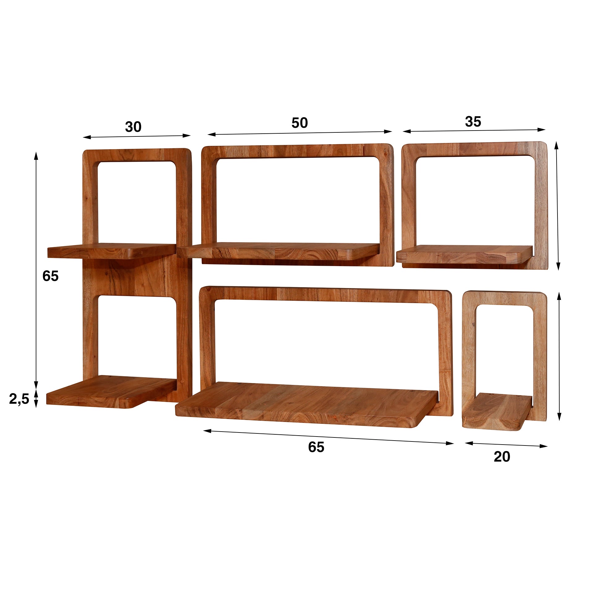 Wandschap William - Bruin - Acaciahout - Set van 5